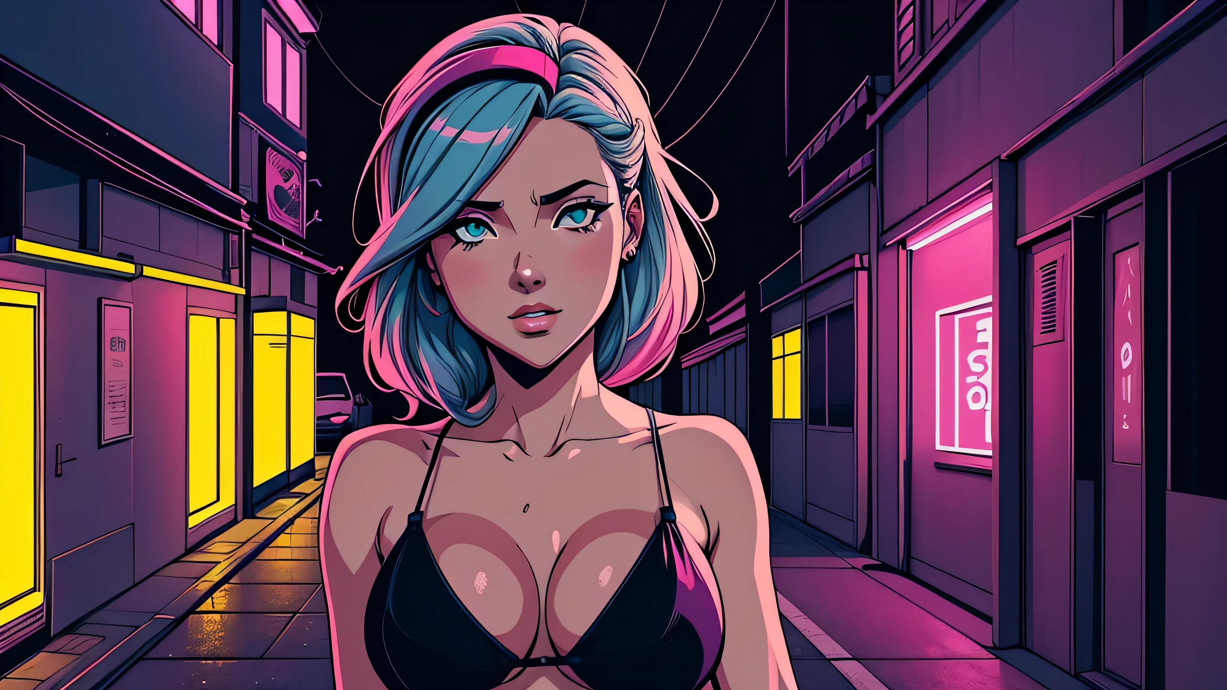 garota de anime, corpo inteiro, ao lado de uma cabine telefonica, telefone, na rua, sexy, Capa do álbum Anime Phonk Brain Sick, musica, ondas sonoras, com cores vermelho e preto neon