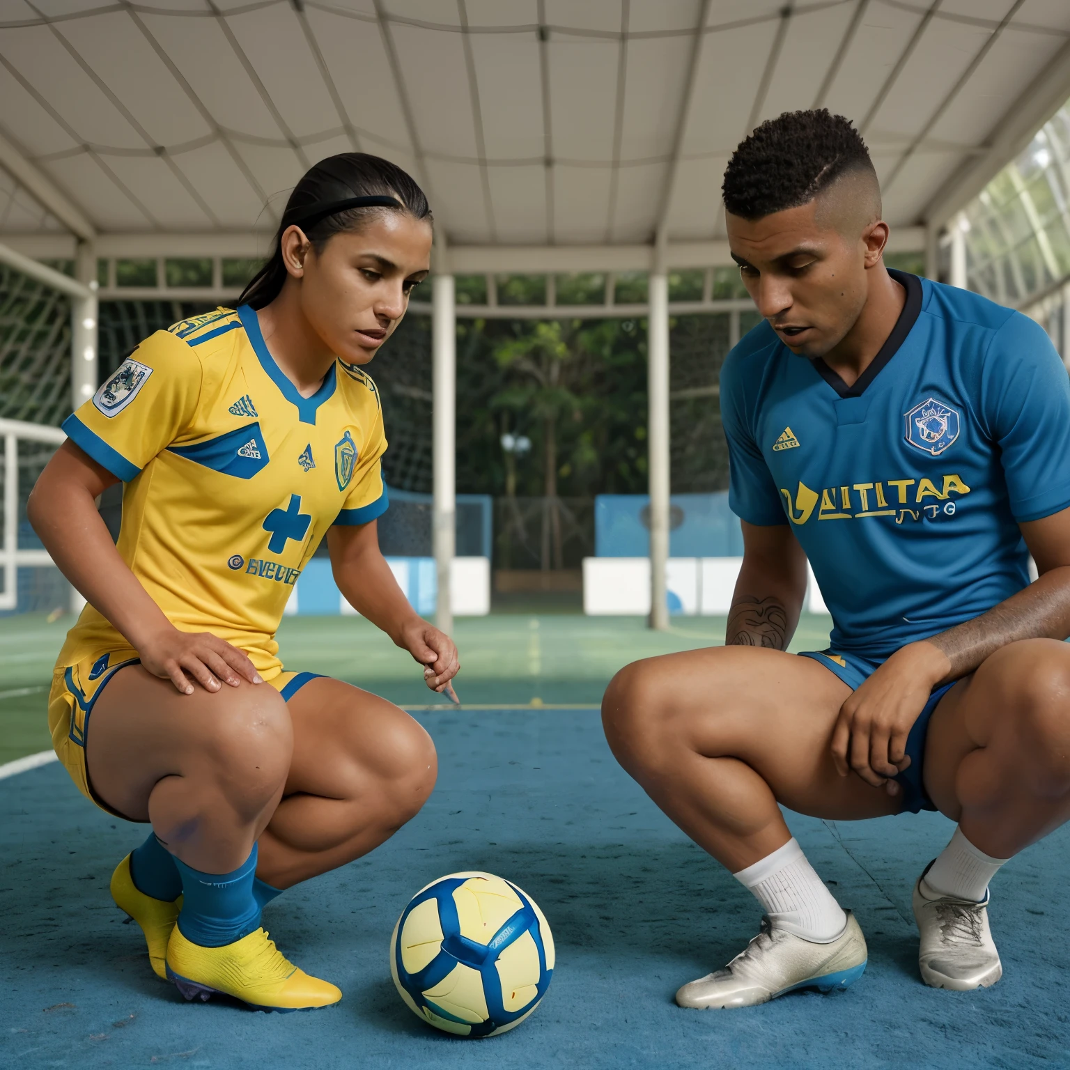 Crie uma logo de futebol azul e amarela com o nome Atletas do Futuro