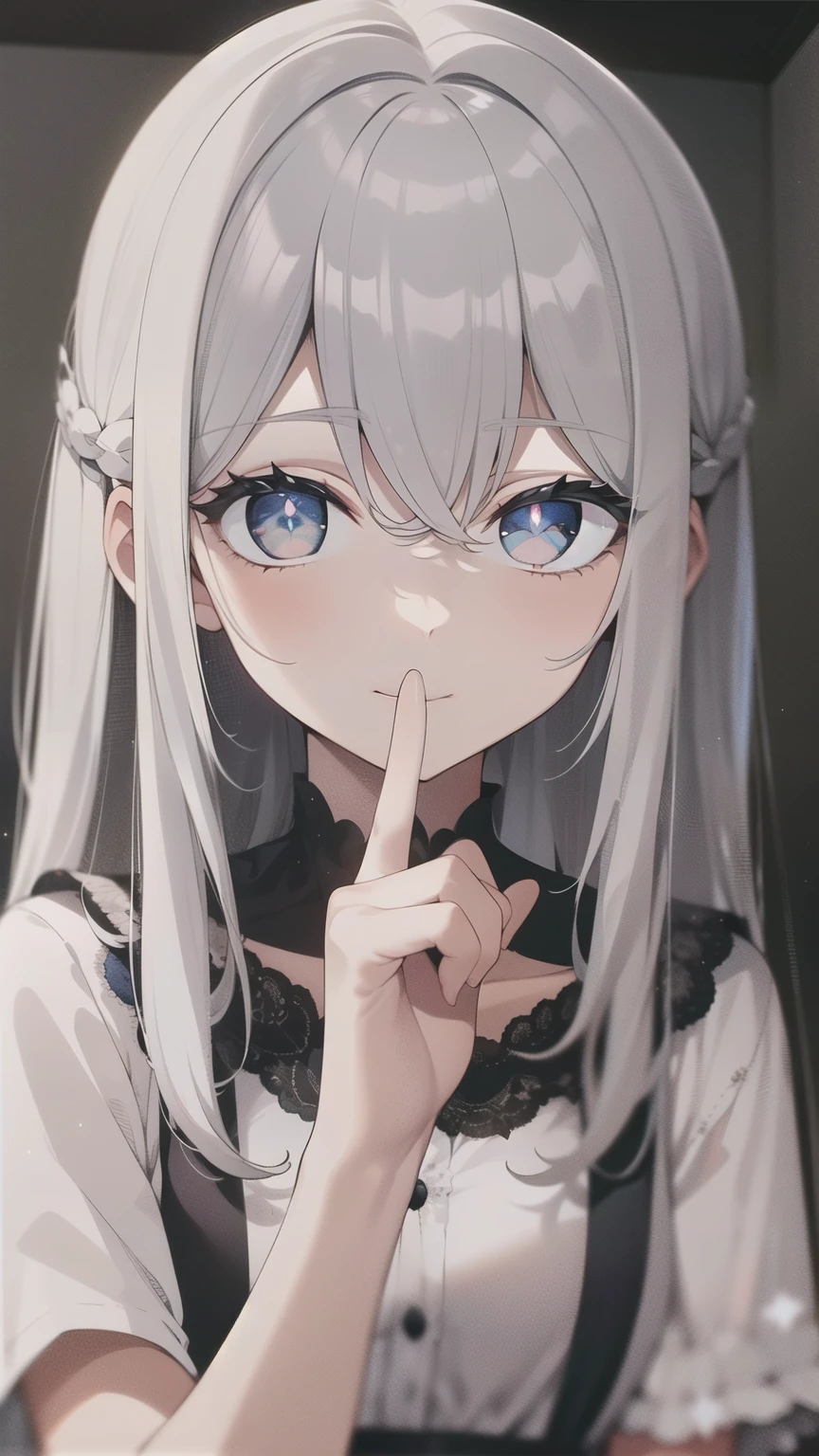 1girl, white hair, short wavy hair,  purple eyes, average breasts, slender body, (:1.5), pov hands, head grab, teary eyes, drooling, (cum inside mouth), (vomiting cum), masterpiece, best quality, highly detailed, (nsfw:1.5)