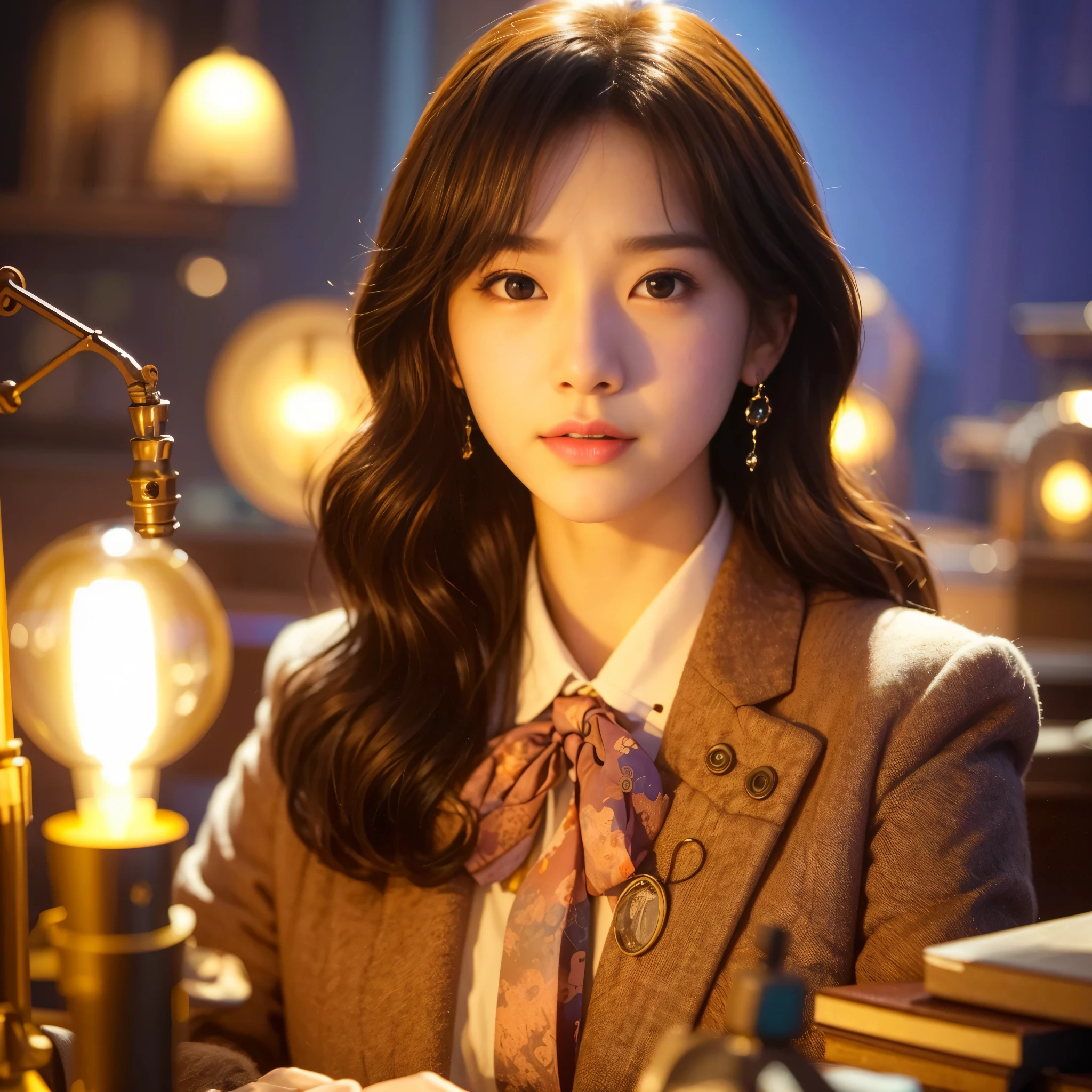 Long haired arafi woman with bow tie sitting at desk, iu Lee Ji Eun as a super villain, Shin Jin Young, photo still images, official photo, portrait shot, Romantic Lead, Still images for advertising, from me, 8K movie still, Kook Ji Young, Nam Jae Young, Lee Ji Eun, Lee Ji Eun, promotion yet