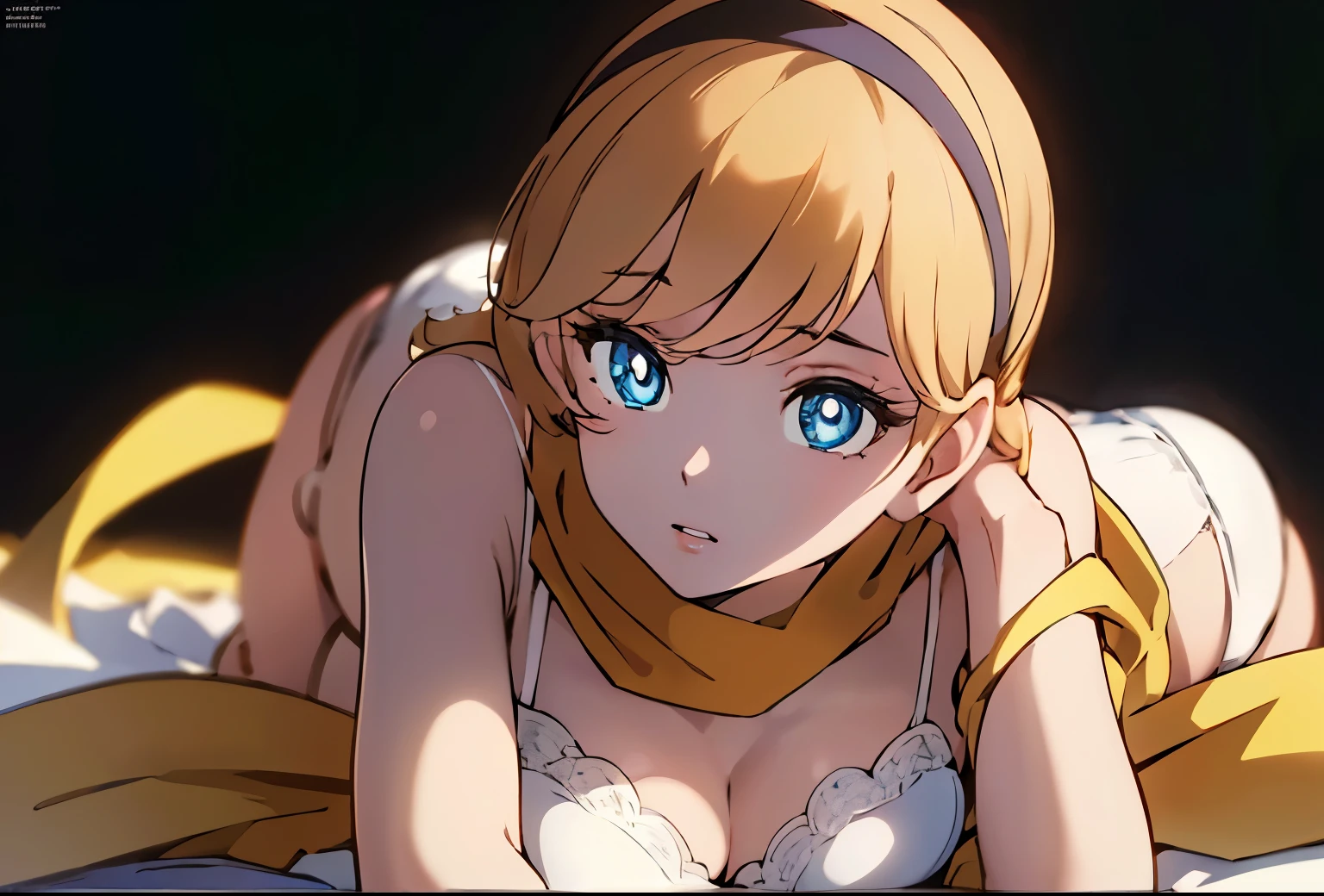 Bedroom,lying ,,beautiful legs, beautiful slender things ,masterpiece, highest quality,1 girl,(((white panties,white bra))),
cyborg 003, blonde_hair,blue eyes,scarf,8k unity wallpaper,detailed eyes,detailed face,detailed skin,anime key visual, ,highest quality, High resolution, unity 8k wallpaper, (figure:0.8), (detailed and beautiful eyes:1.6), highly detailed face, perfect lighting, Highly detailed CG, (perfect hands, perfect anatomy),masterpiece,High resolution,perfect anatomy,anime key visual,Kyoto animation,(detailed and beautiful eyes,glowing eyes,detailed hair,detailed skin,detailed wear ),highest quality,unity 8k wallpaper,super dense skin,white skin,best quality,blurry_background,