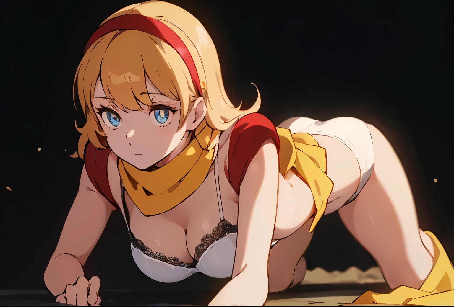 From side,Bedroom,all fours,crawling ,,beautiful legs, beautiful slender things ,masterpiece, highest quality,1 girl,(((white panties,white bra))),
cyborg 003, blonde_hair,blue eyes,yellow scarf,red hair band ,8k unity wallpaper,detailed eyes,detailed face,detailed skin,anime key visual, ,highest quality, High resolution, unity 8k wallpaper, (figure:0.8), (detailed and beautiful eyes:1.6), highly detailed face, perfect lighting, Highly detailed CG, (perfect hands, perfect anatomy),masterpiece,High resolution,perfect anatomy,anime key visual,Kyoto animation,(detailed and beautiful eyes,glowing eyes,detailed hair,detailed skin,detailed wear ),highest quality,unity 8k wallpaper,super dense skin,white skin,best quality,blurry_background,