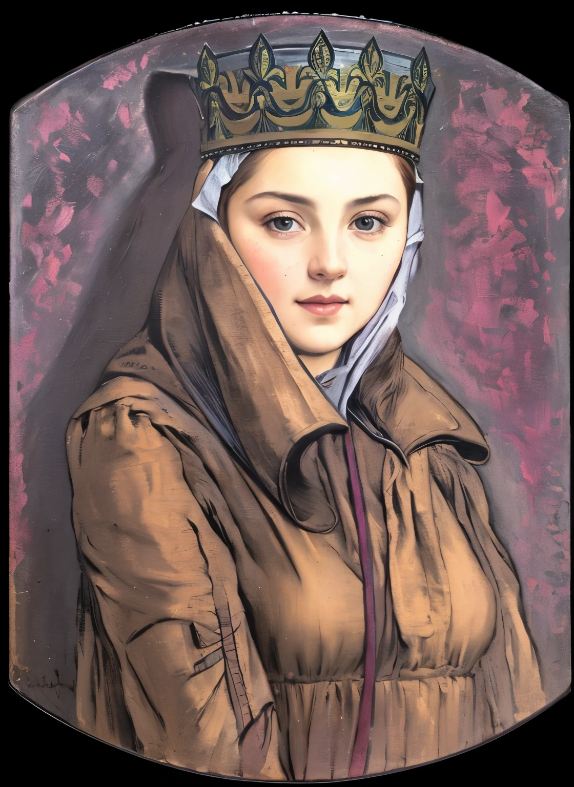 retrato, garota, Middle Ages, classicismo, estilo de Andrey Atroshenko, pintura, Traditional media, realista, figurativo, belas artes, oil on canvas, HDR, 8k, Personagem original, high resolution, Alto detalhe, concentre-se no rosto