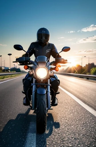 two people riding motorcycles on a highway at sunset, motorcycles, best on adobe stock, riding a futuristic motorcycle, motorcycle, cycles 3 d render, speeding on motorcycle, cycles4d render, riding on the road, high speed action, by Matt Stewart, riding a motorcycle, badass composition, perspective shot, one motorbike in center of frame, composite, cycle render
