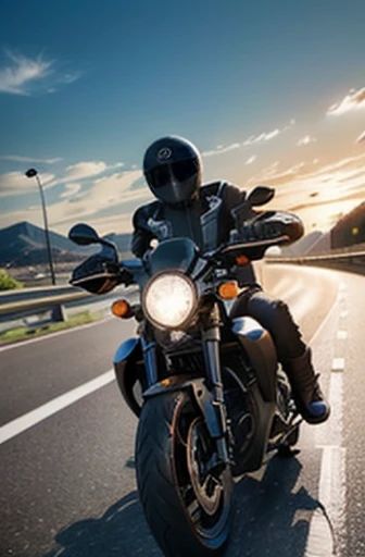 two people riding motorcycles on a highway at sunset, motorcycles, best on adobe stock, riding a futuristic motorcycle, motorcycle, cycles 3 d render, speeding on motorcycle, cycles4d render, riding on the road, high speed action, by Matt Stewart, riding a motorcycle, badass composition, perspective shot, one motorbike in center of frame, composite, cycle render