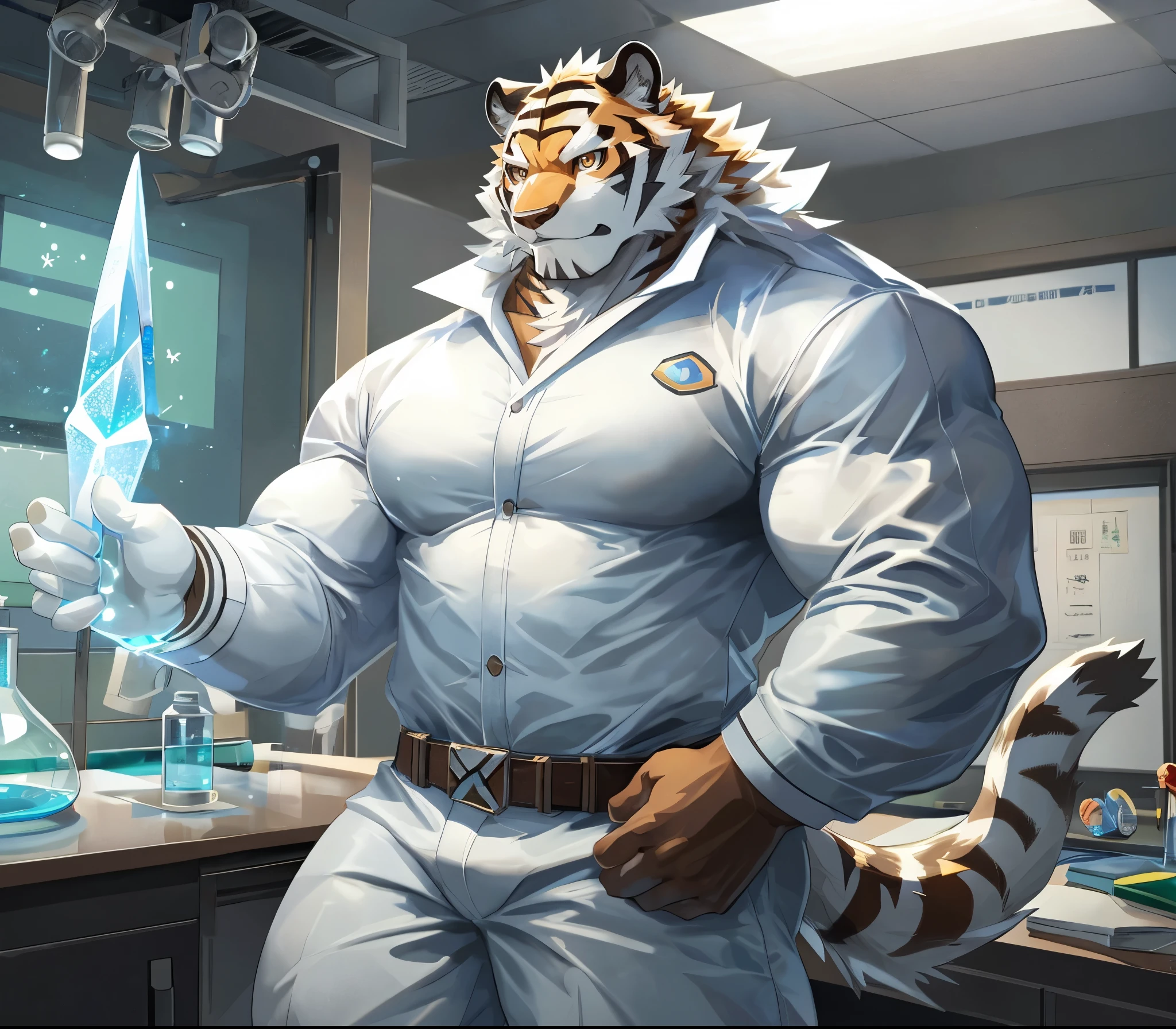 (highest quality:1.2), (masterpiece:1.2), anime, ultra detailed, angle from bottom, standing over viewer
, (Male black tiger:1.7), great physique,Strong arms, manly, bodybuilder, (Fine veins:1.5), (shine body:1.9)
, (Excessive sweating:1.5), (Sweat all over the body:1.5), (almost naked:1.5), shirtless
, Fine grain, (ultra detailed eyes:1.4), black sclera, green pupil, (Wolf staring at man:1.9)
, black tongue, Saliva, Salivaが滴る
, (tear doctor uniform:1.5), (tear cloth:1.5)
, From null-ghost, (hospital:1.1), dark night, (A lot of people are watching:1.7)