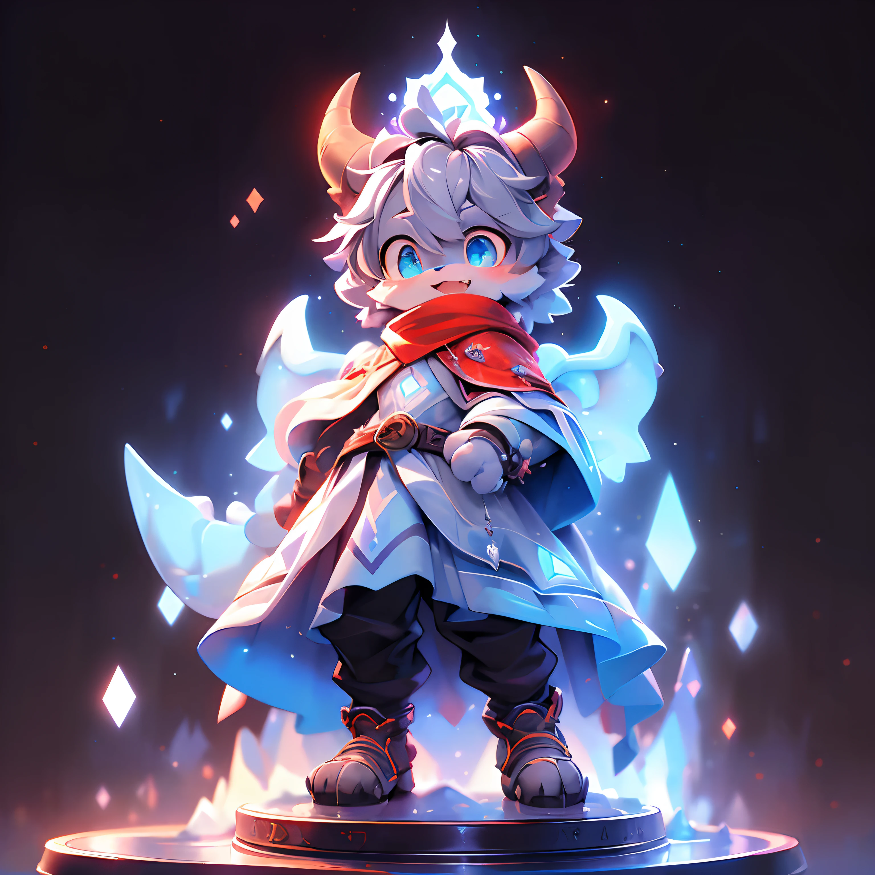 Bright Environment, High quality, (toddler, dragon, impartial, animal: 1.4), Ridiculous resolution, digital painting \ (work of art), (dragon, Fluffy, Focus on character: 1.3), short hair, Portrait, Bright eyes, left eye red, right eye light blue, (short dragon horn: 1.3), Panorama, (Focus on character: 1.3). (Detailed background: 0.9), alone, furry, furry impartial, impartial focus, stand, (Whole body hair, furry tail, red and light blue fur, red and light blue eyes, gray hair: 1.3), (small wings: 1.5), (long canine teeth: 1.0), king, (red cloak: 1.1) (towers of God, light blue towers, purple, light blue, red, God, red sky, purple sky, ท้องฟ้าเต็มไปด้วยดวงstar, star, หอคอยที่เต็มไปด้วยดวงstar, starry God, light light blue, civilization, command:1.3), (magic array: 1.5), (magic particles, magic: 1.3), (face details, hand details, foot details, Ear details: 1.1), better movement, high cold