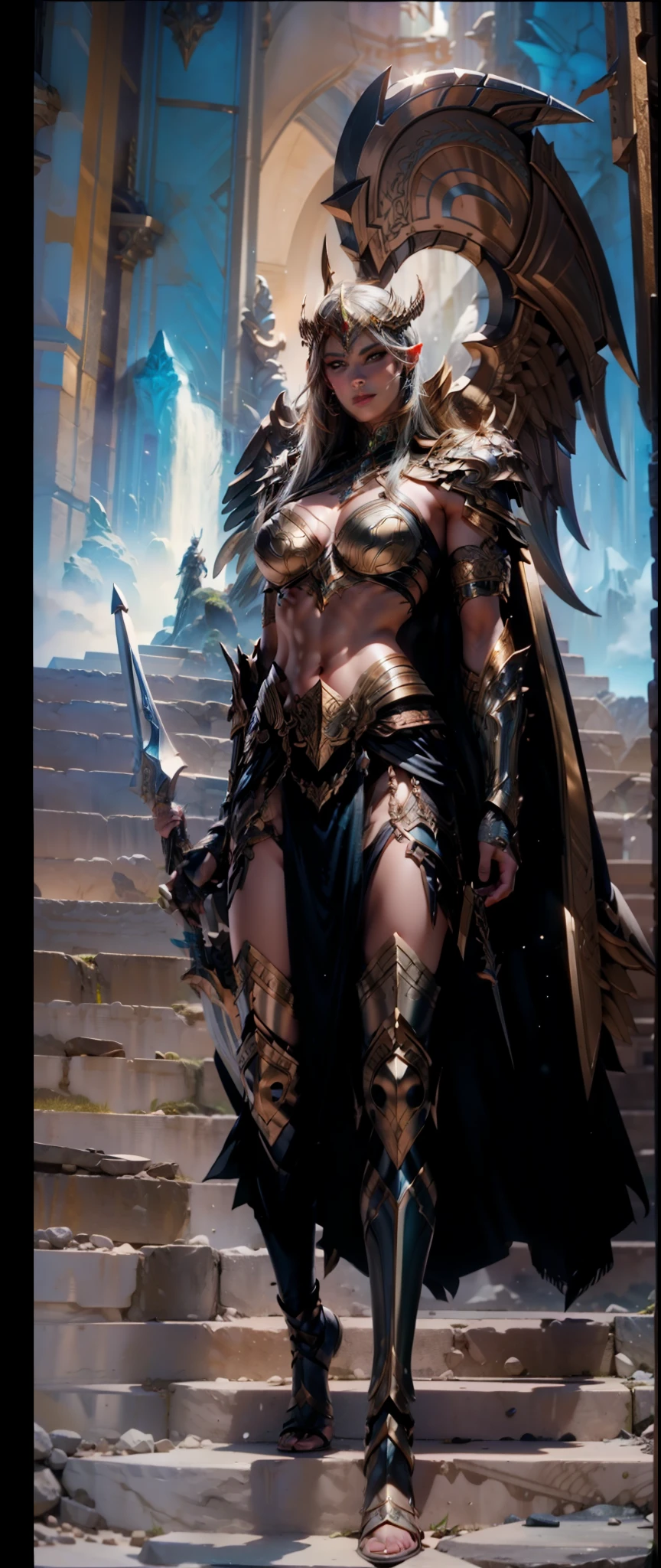 Asgard，Valkyrie, mulher com corpo perfeito, com um corpo torneado e musculoso. Anatomia correta，epic fantasy digital art，obra-prima，8k，High definition resolution，desenho detalhado，Qulidade Superior，, epic composition