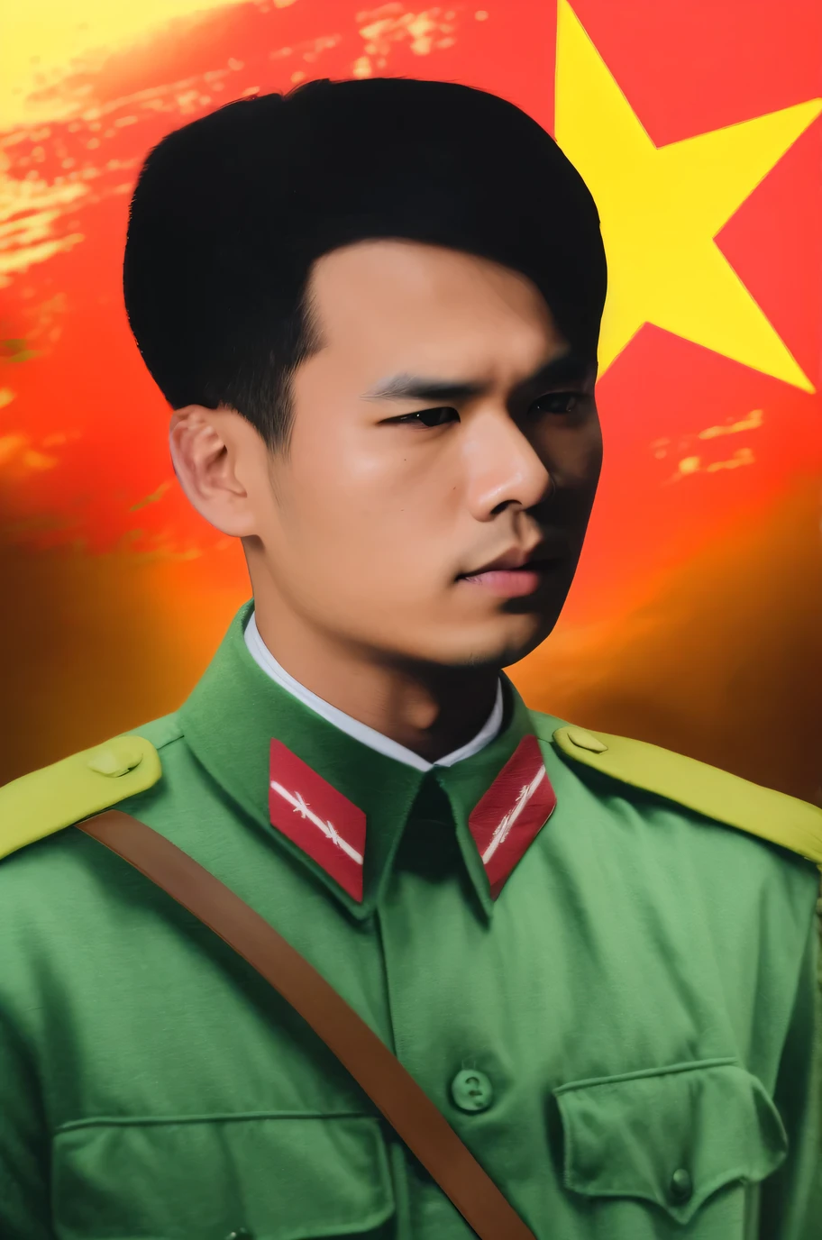 arafed man in a military uniform poses for a picture, son, inspired by Oka Yasutomo, do hoang tuong artwork, phong yintion j - jiang geping, portrait n - 9, in style of lam manh, color portrait, dao trong le, a colorized photo, hoang long ly, close portrait