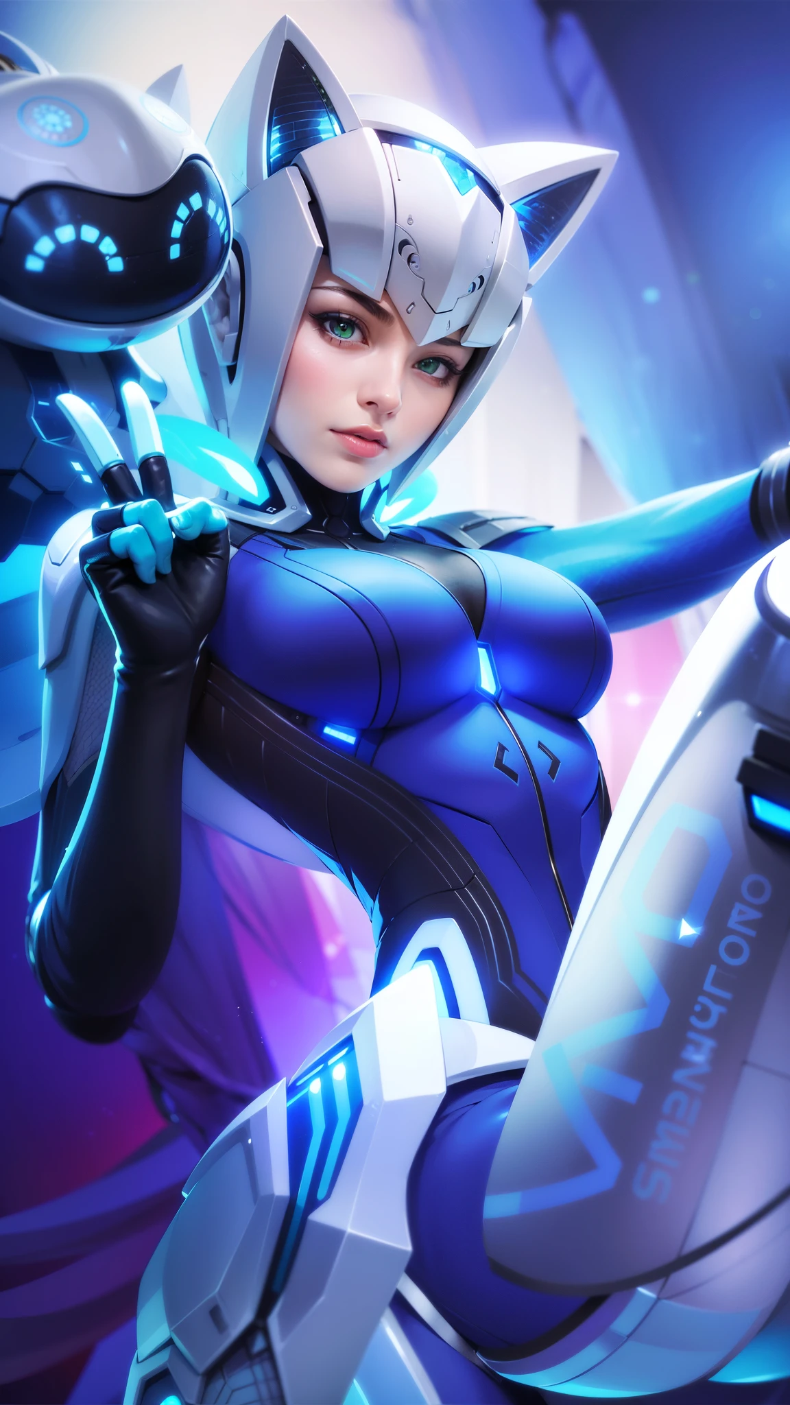 (female:1.2), 8k, ultra hd, ultra detailed texture, hyper realistic, masterpiece, detailed texture, detailed face, detailed skin, detailed lighting, (photorealistic:1.5), best quality, beautiful lighting, cinematic lighting, professional lighting, ultra highres, realistic, detailed hair, real hair, high quality, (realskin:1.5), extremely detailed, finely detail, ultra-detailed, 1girl, solo, floating, (green eyes), glowing eyes, red lips, v-shapped eyes, closed mouth, angry, colored skin, dark skin, purple skin, nose, pretty, beautiful, make up, evil smile, large breasts, thigh, pauldrons, black pants, belt, purple coat, mechanical wings, armor shoulder, gloves, eudora \(mobile legends\), depth of field, looking aways, skin tight, amazing pose, glowing electric, lighting, cinematic background