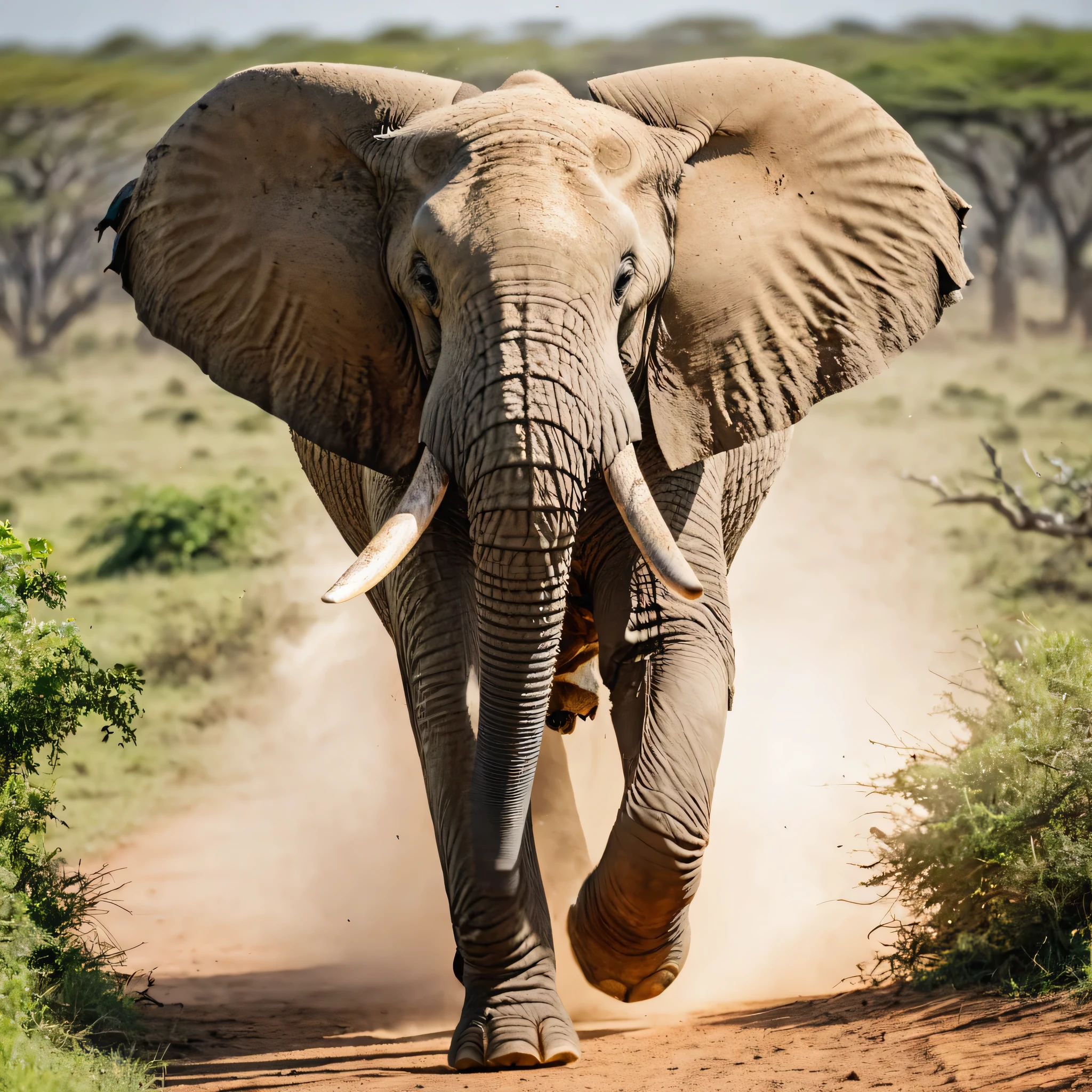 angry African bull elephant charging towards camera