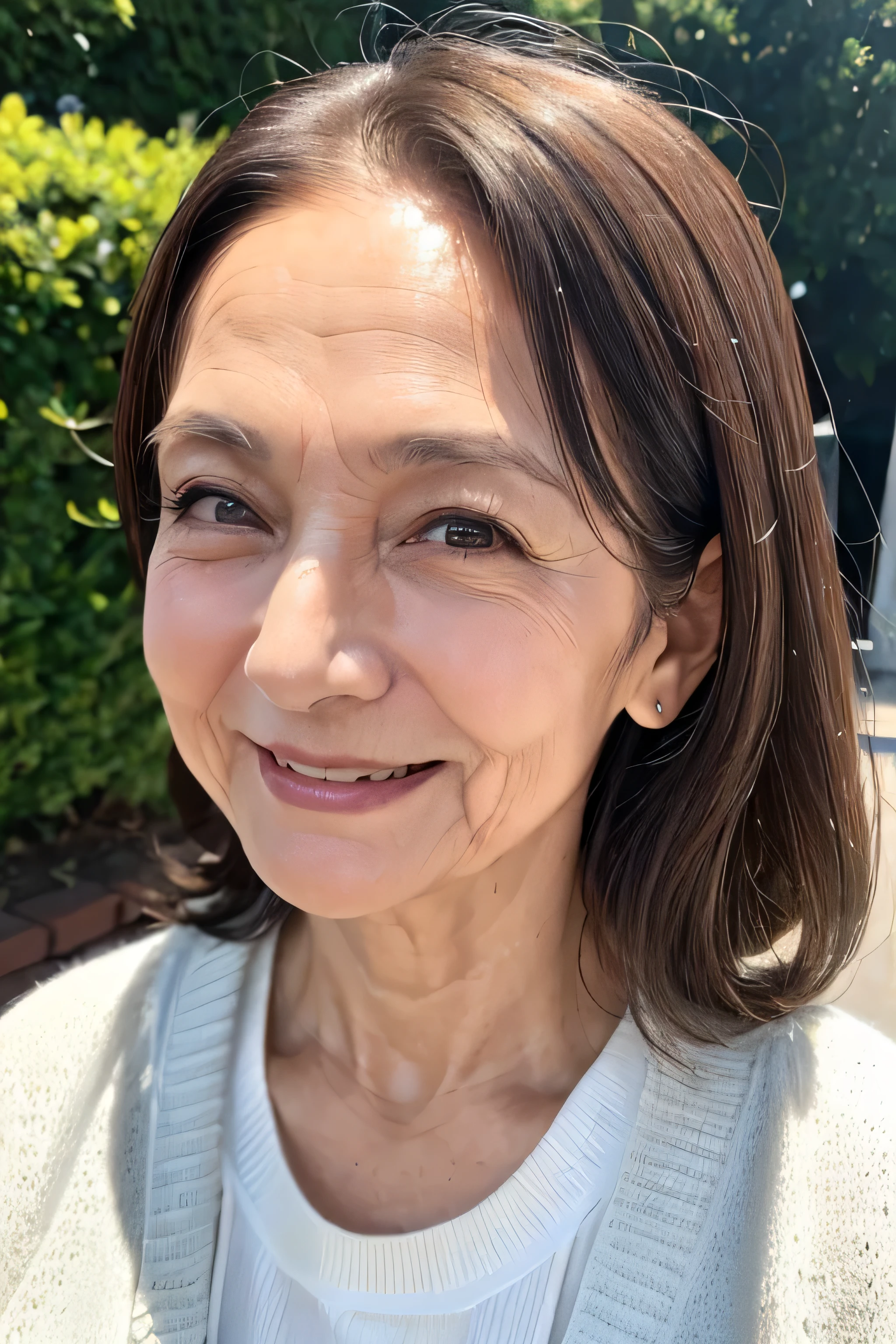 (Masterpiece:1.4),(67-year-old woman:1.4),(Wrinkles on the face1.2),smile,long wave hair,