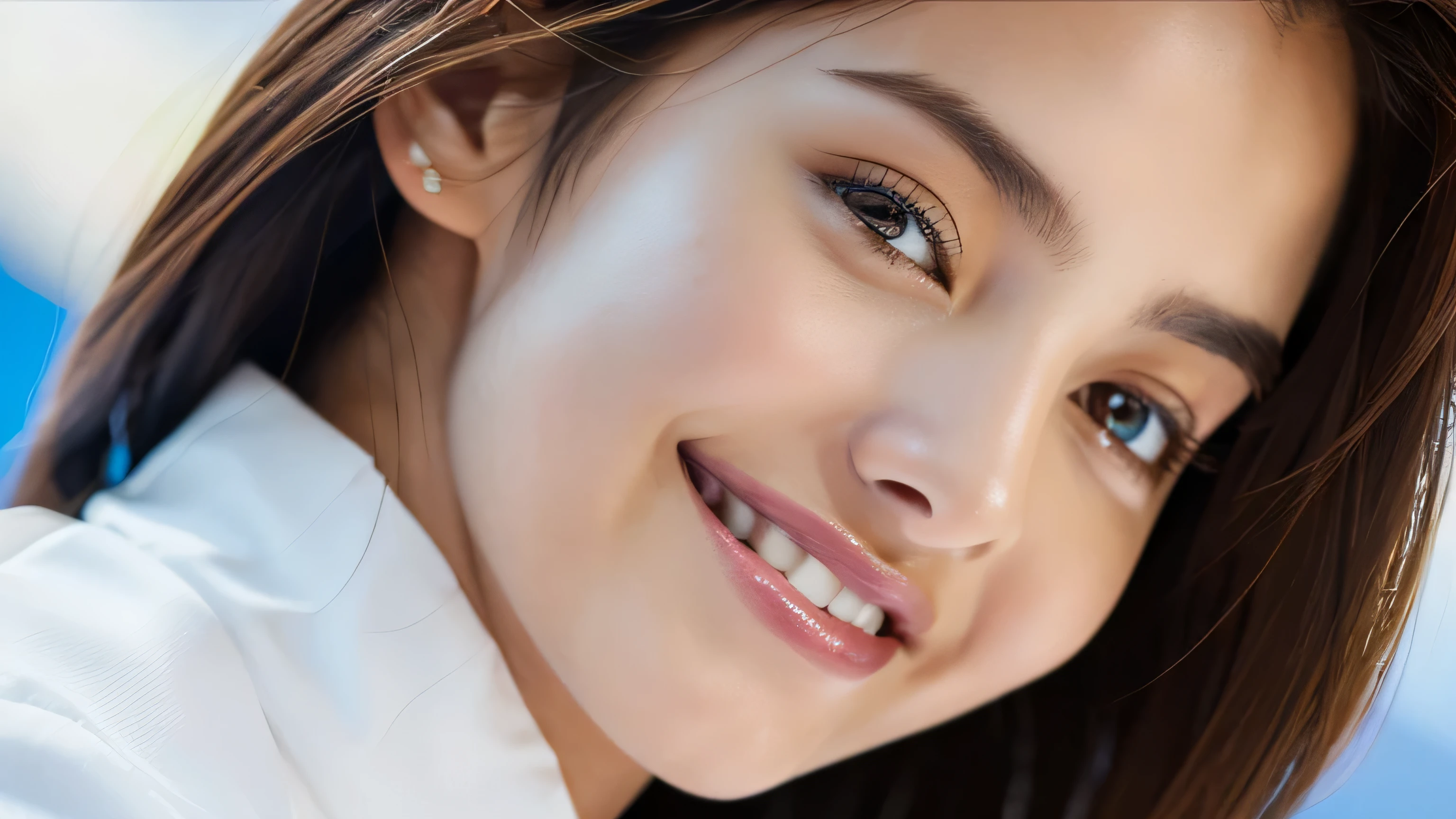 (masterpiece:1.3), high resolution, ultra detailed, extremely detailed CG unity 8k wallpaper, realistic, photo-realistic, RAW photo,
beautiful detailed face, pale skin, realistic glistening skin, detailed cloth texture, detailed hair texture, Perfect body, Beautiful Face,
accurate, Anatomically correct, Highly detailed face and skin texture, natural neck length, (beautiful hands), (fair skin:1.2), Thin legs, Thin feet,
Detailed eyes, symmetric eyes, Light Brown eyes, Double eyelids, Thin eyebrows, (Glossy lips:1.4), ((gently smile:1.2)), (blush:1.1),latin america miss universe,White blouses with emblem、Blue tie、Plaid miniskirt:1.4