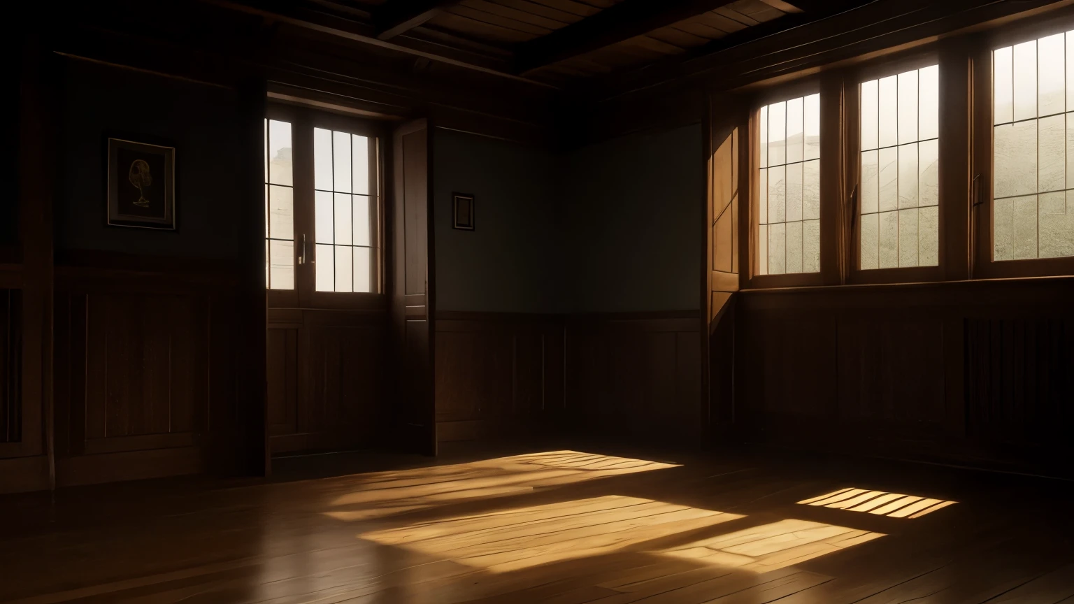 A 2D animated demon sits behind an old wooden table in a castle room full of choas, ventanas rotas, silla que cae ,Polvo en el aire, The gloomy atmosphere adds a dark and melancholic atmosphere to the scene.,cinematic lighting , mientras que el estilo de dibujos animados de alta calidad da vida al personaje.,light shining inside the room,alto detallado ,ultra detallado ,8K.