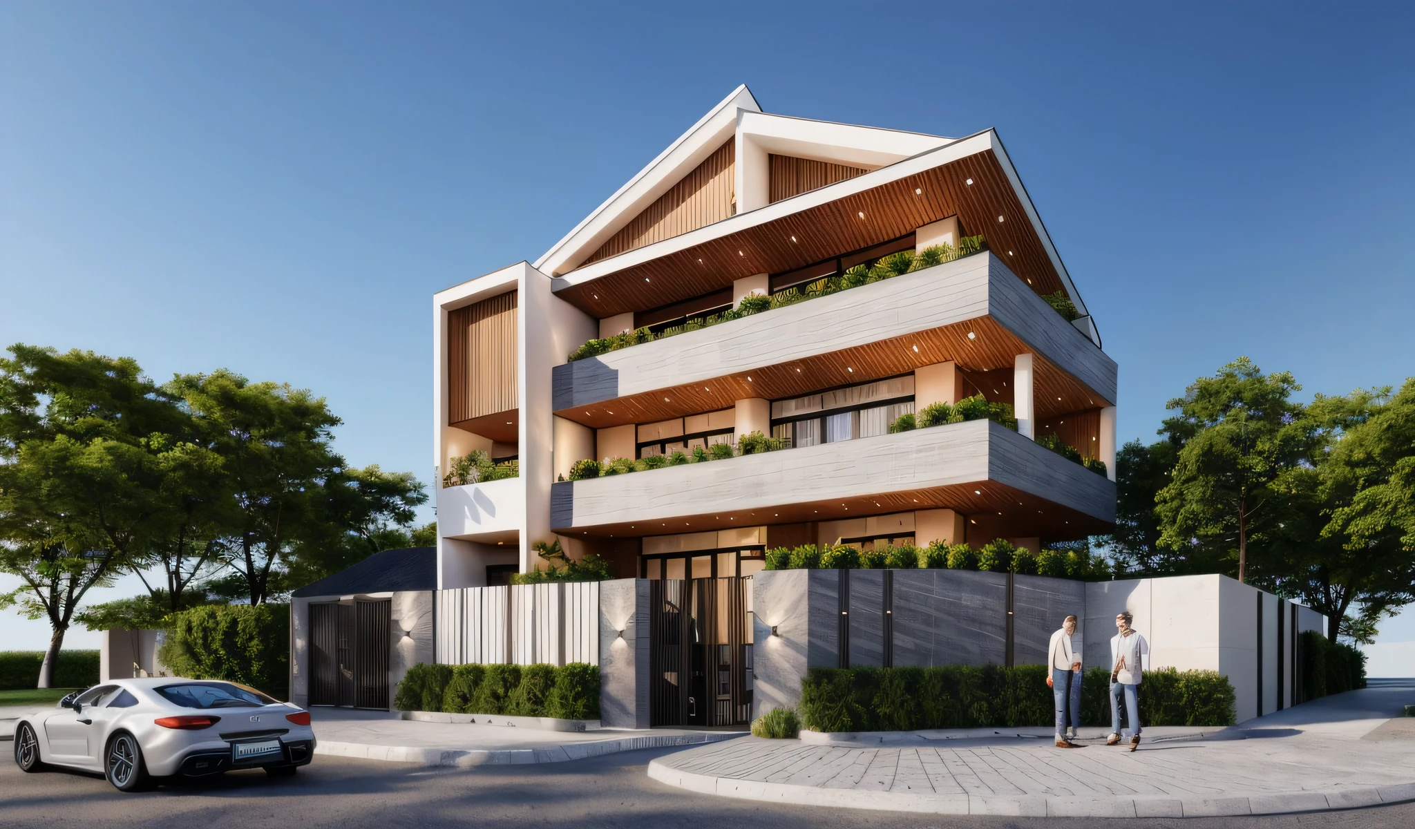 ((1 morden house like egg format)), main material by (white wall), 1large yard, 1 road runs in front of the house, (((VERTICAL WALLs was covered by grey stone ))), (RAW photo, real, best quality, masterpiece:1.2), look morden minimalist, 1 road in front of the house, dynamic lighting:1.3, (hyper realistic, photo-realistic:1.2), high quality, (dark lighting:1.2), perfect lighting, archdaily