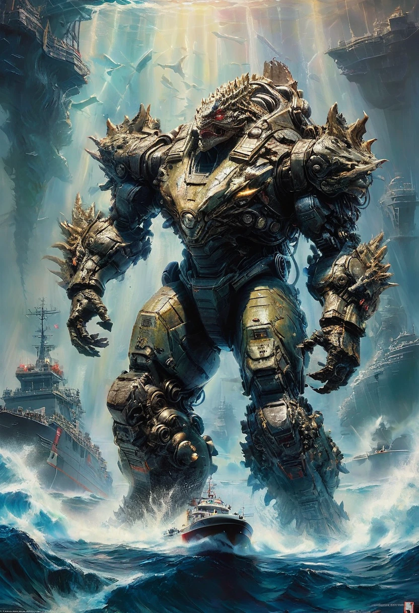 Giant Godzilla, under the deep sea, (masterpiece, best quality, perfect composition, very aesthetic, absurdres, ultra-detailed, intricate details, Professional, official art, Representative work:1.3)