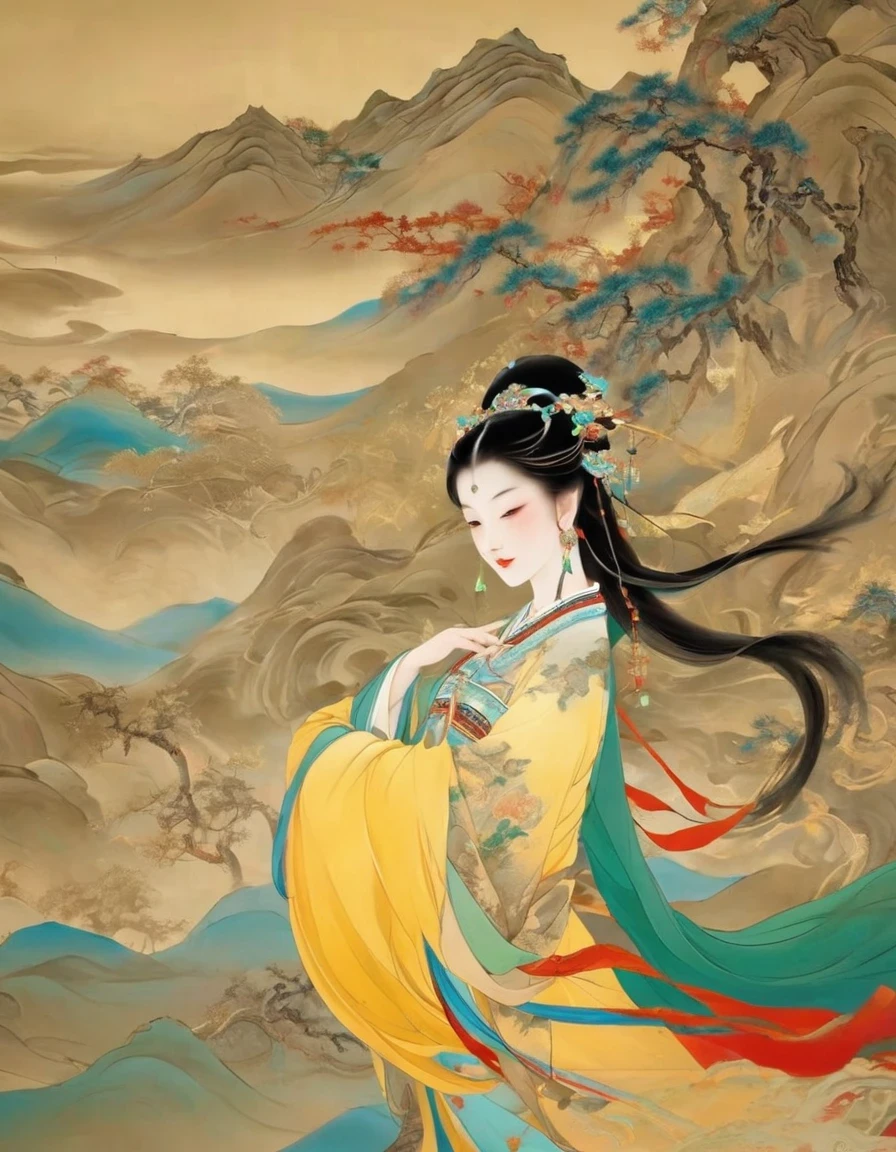 Dunhuang Feitian，The goddess&#39;s dress is the color of the Dunhuang murals，Money、yellow、red、green，Intertwined，It&#39;s as if time has frozen at that moment。Her dance is like catkins in the wind，light and。She crosses the wall，Take us into a world full of mystery and beauty。