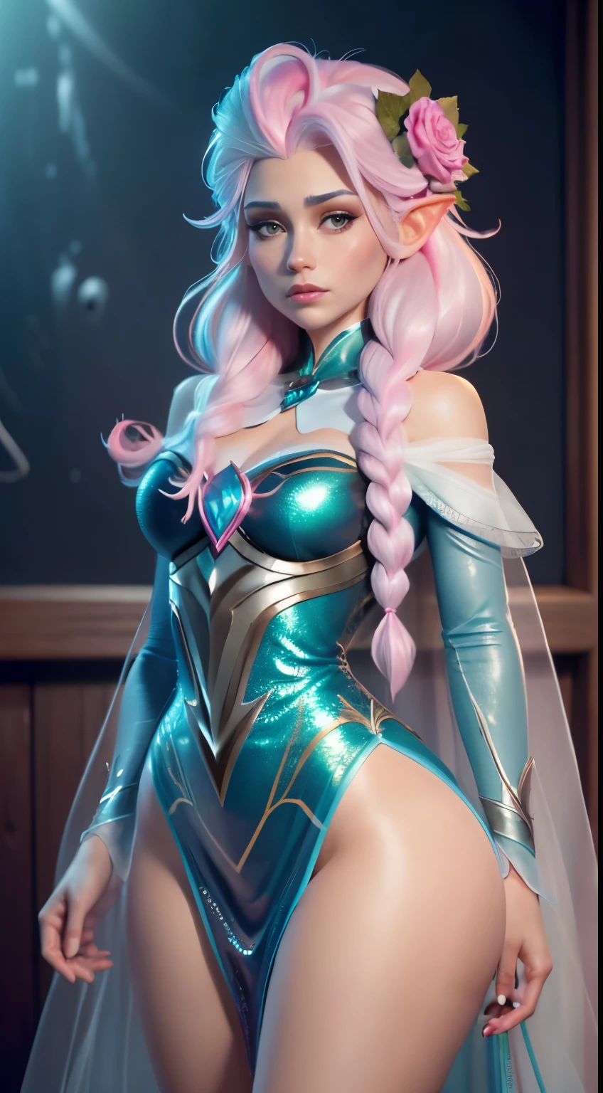 Elfgirl (rose quartz SU-Elsa frozen Disney Tinker waifu mezclando modelos .) (ultra FUSION of white and pink hair) Highly detailed CG unity 8k wallpaper, style shot, complex, high detail, dramatic, highest quality movie still image, very detailed, masterpiece, best quality, character design, Elsa, Elsa from Frozen,Fusion Pink Diamond (( Dark style)), realistic ultra-detailed rendering style, natural light, sharp character design, (hard focus, 8k), (((natural skin texture))), 8k textures, soft cinematic lighting, adobe lightroom, dark room, hdr, Sophisticated, Elegant, Rich Detail, Sharp Focuilm Look) )), Soothing Tones, Detail Frenzy, Intricate Detail, Super Detail, Low Contrast, Soft Film Lighting, Dull Colors, Exposure Blending, HDR, Fade, 35mm, f/1.4, ISO64, f16, 25 sec.