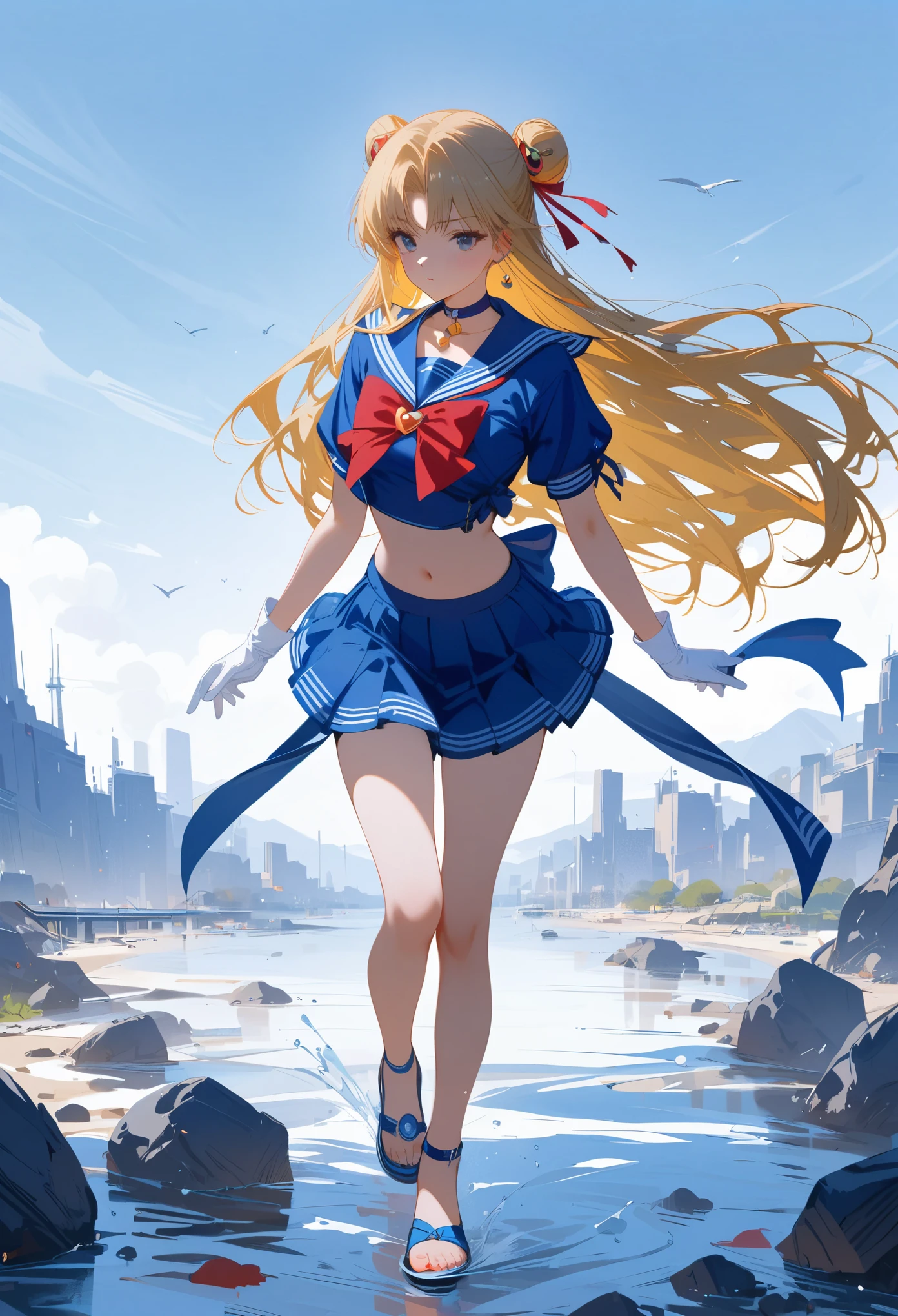 (masterpiece, best quality:1.2), Sailor Moon,1 girl, alone,blonde hair,long hair,jewelry,whole body,double tail,White gloves