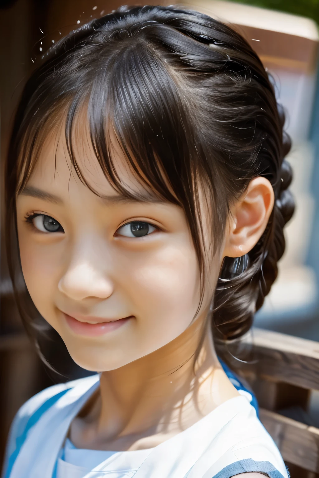 (highest quality, masterpiece), (beautiful 12 year old japanese girl), (freckles:0.6), soft light, ponytail, detailed eyes, black eyes