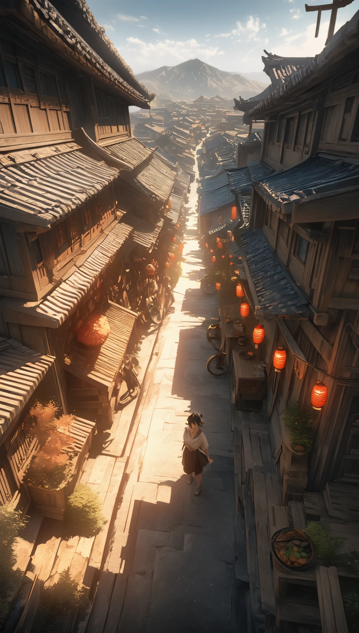 2D picture,comic style,Makoto Shinkai animation style,Makoto Shinkai animation film art style,Ultra wide angle viewing angle,Chinese style,A town with beautiful landscapes,Vision,Super fine,Super detailed,high quality,8K ,oc rendering,dynamic perspective,Super real,Super realistic
