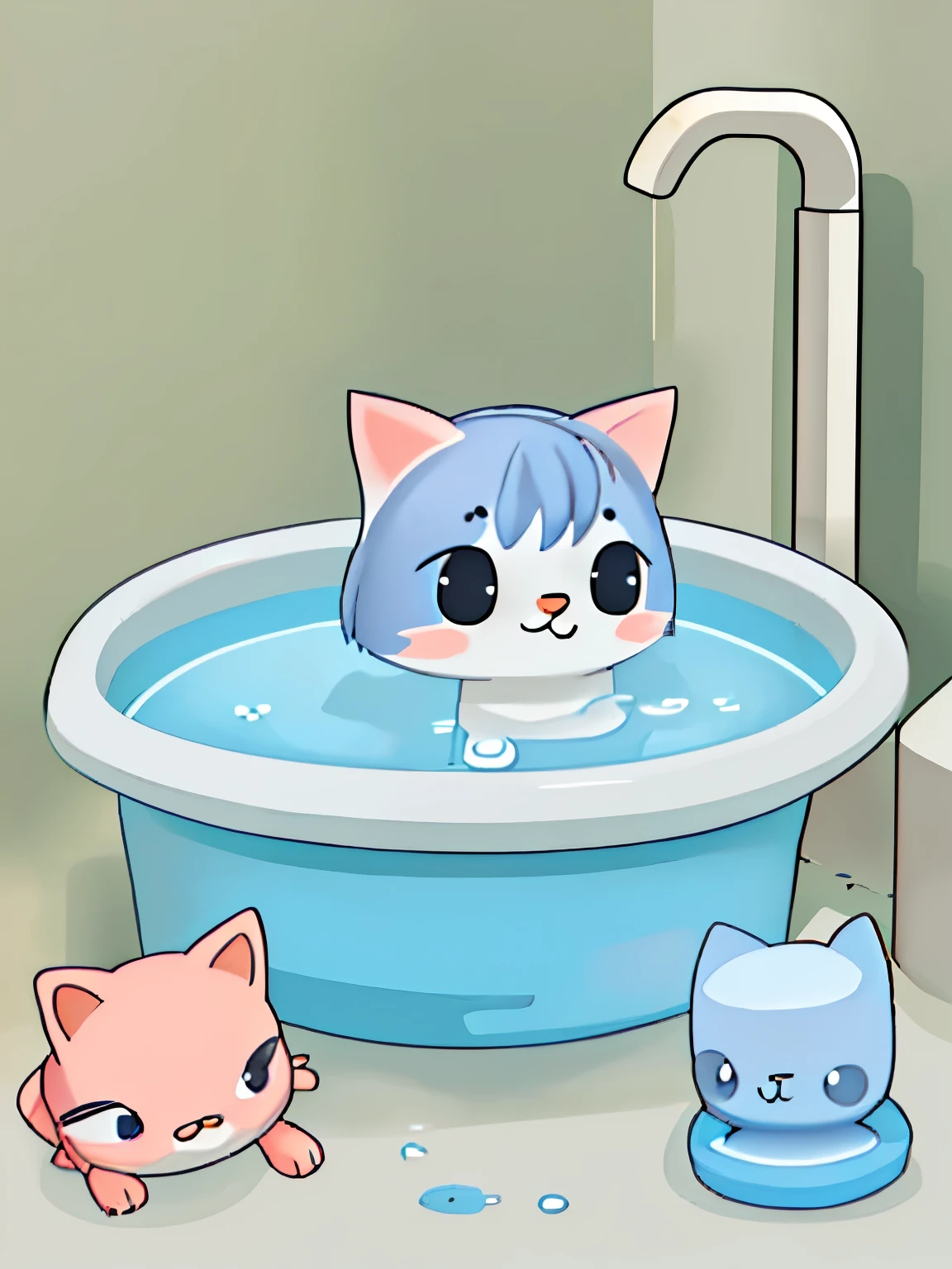 While some cats may enjoy water, it's generally not recommended to bathe them unless necessary. However, imagining a cute cat playing with water toys in a shallow, safe bath can be adorable!