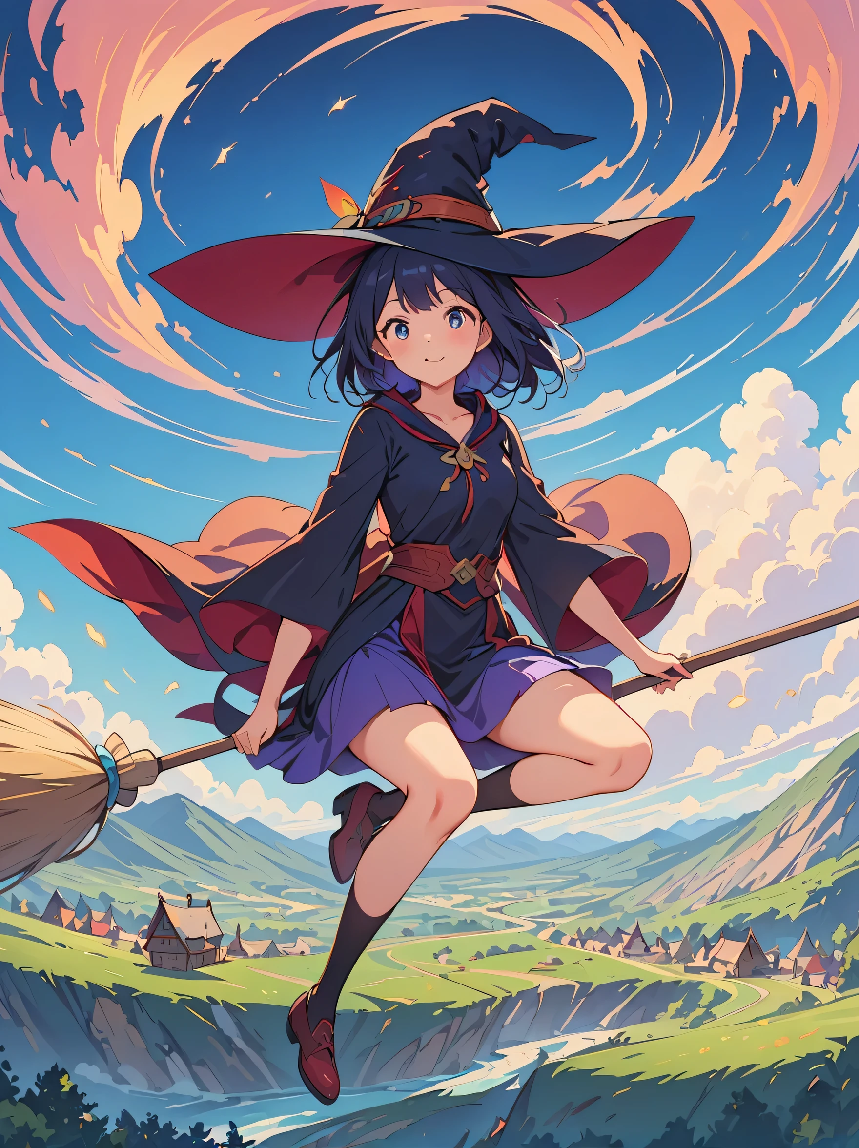 (masterpiece, highest quality:1.2),1 girl,perfect face,cute, ((((flying witch))),((Ride a broom)),broom flight,Straddling the broom,anatomically correct,masterpiece,highest quality,best masterpiece,8K,,Wind,fantasy,,wonderful,, Mysterious, Charm, Whimsical, playful, adventurous, free, wonder, imagine, decide, skill, speed, movement, energy, realism, naturalistic, figurative, represent, beauty, fantasy culture, myth, fairy tale, folklore, Legend, witch, wizard, Magical creatures, fantasy worlds, composition, scale, Zenikichi, midway point, background, perspective, light, color, texture, become familiar with, beauty, wonder.