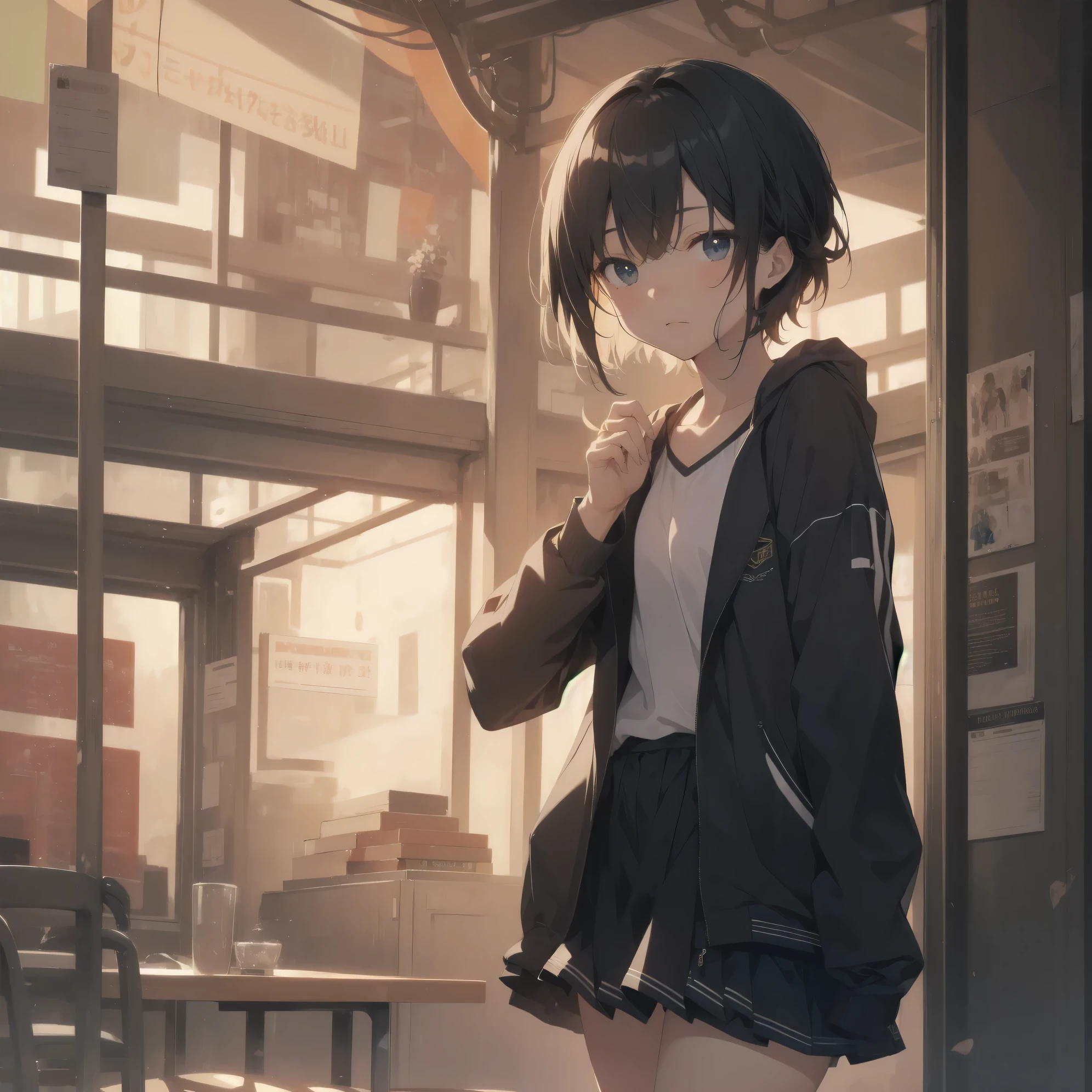 ultra-absurdres-Top quality by art God, ultra-detailed, high resolution, anime moe artstyle, best anime 8k konachan wallpaper, pixiv contest winner, perfect anatomy,break, 1girl, (Please draw a girl walking sleepily to school alone. )break,(Solo,little female, 13-year-old:1.3),Full limbs, complete fingers,a junior high school student, Attractiveness of immature bodies, (very short hair), short cut, flat chest, , small butt, small black eyes, beautiful detailed eyes, well-proportioned iris and pupils, expressive eyes, highres detailed hair, soft expression, school_uniform, pleated skirt,(Detailed Lighting), (Detailed background), in the School commute route. break,super detailed skin, Best cinematic lighting powered by famous artist, 8k,beauty illustration,photoshop_(medium),very aesthetic,break,((artist:core )), artist:fukahire_(ruinon) ,artist:shinkai makoto ,artist:oyari ashito ,