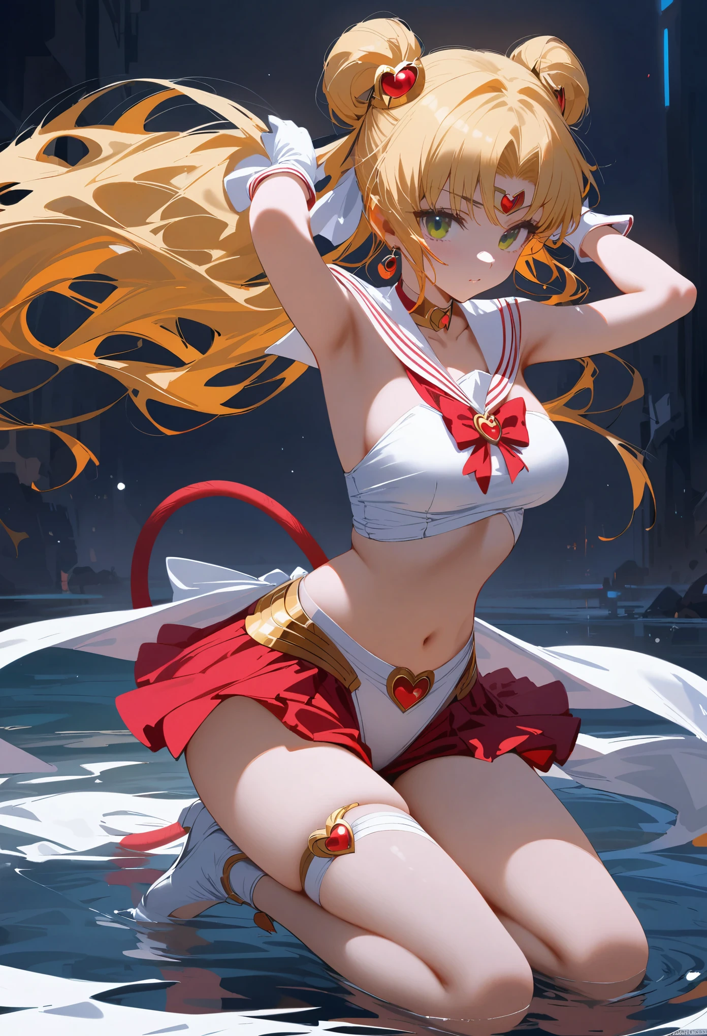 (masterpiece, best quality:1.2), Sailor Moon,1 girl, alone,blonde hair,long hair,jewelry,whole body,double tail,White gloves