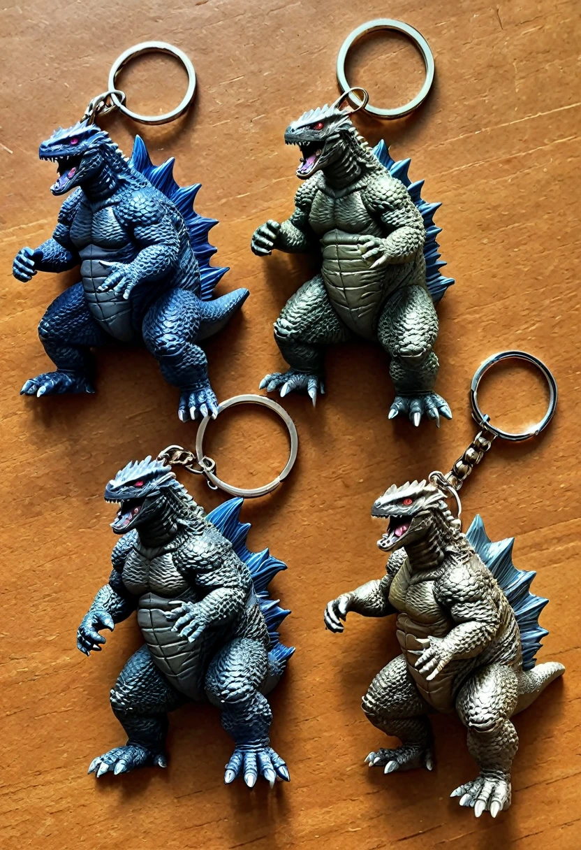 realistic, Godzilla gadgets, godzilla keychains adapted to keys, realistic photo, 