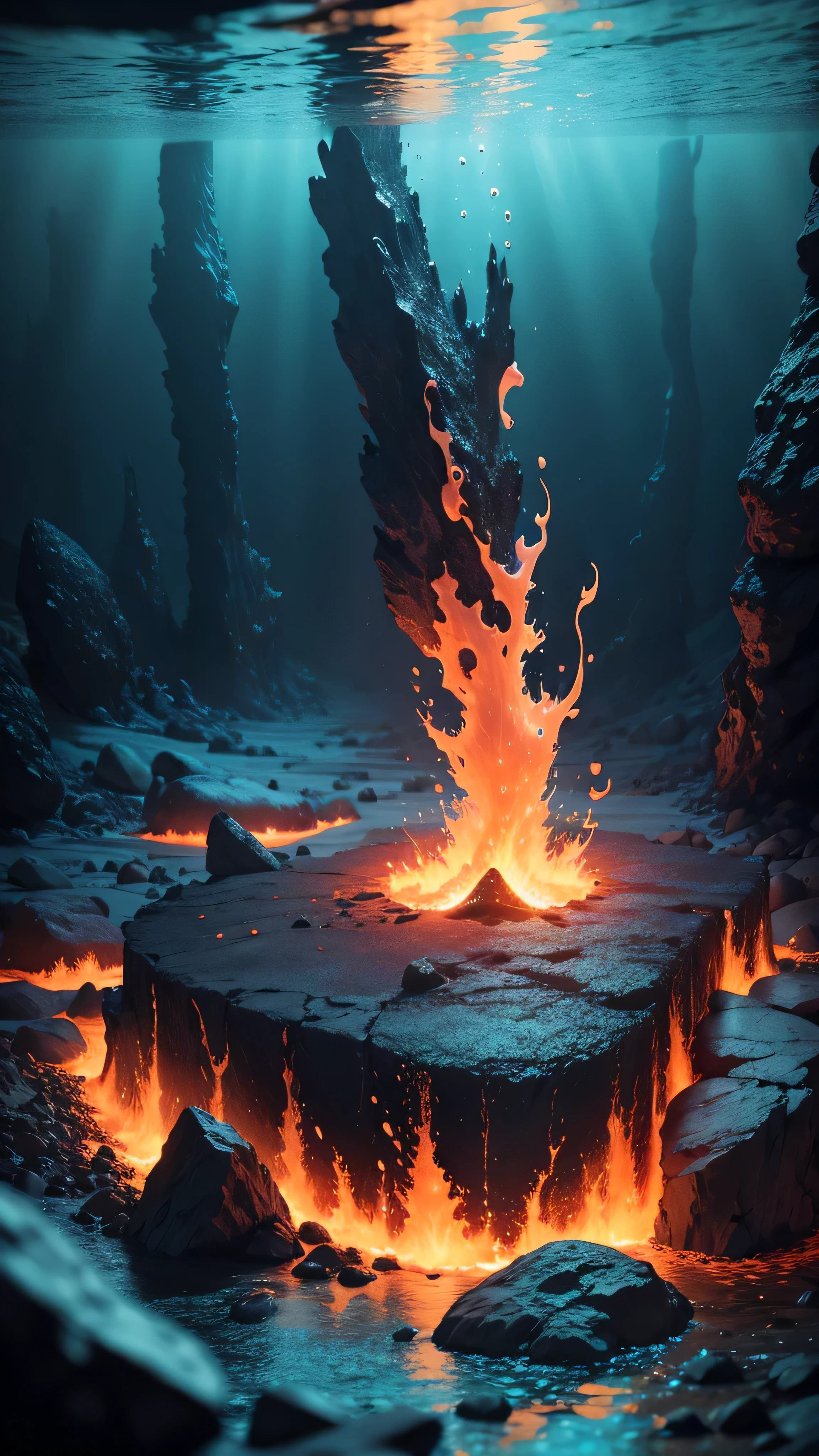 underwater lava, 8k, high resolution