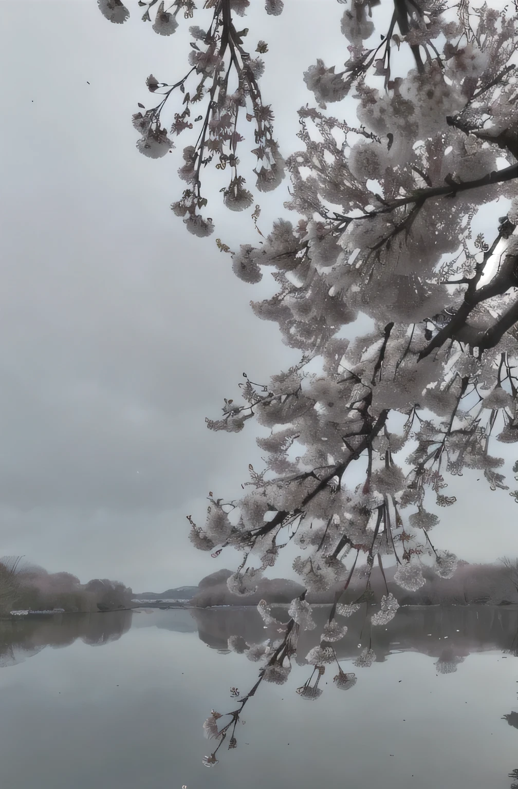 araffes of cherry flowering on a tree over a lake, Sakura trees in the background, cherry tree in the background, cherry flowering, Cherry blossoms rain everywhere, cherry flowering in the wind, Cherry blossoms, Cherry blossoms季, flowering, Cherry blossoms trees, Sakura blooming background, author：Carl Walker, well WEATHER，Small Yin, Hungry Ghost Festival