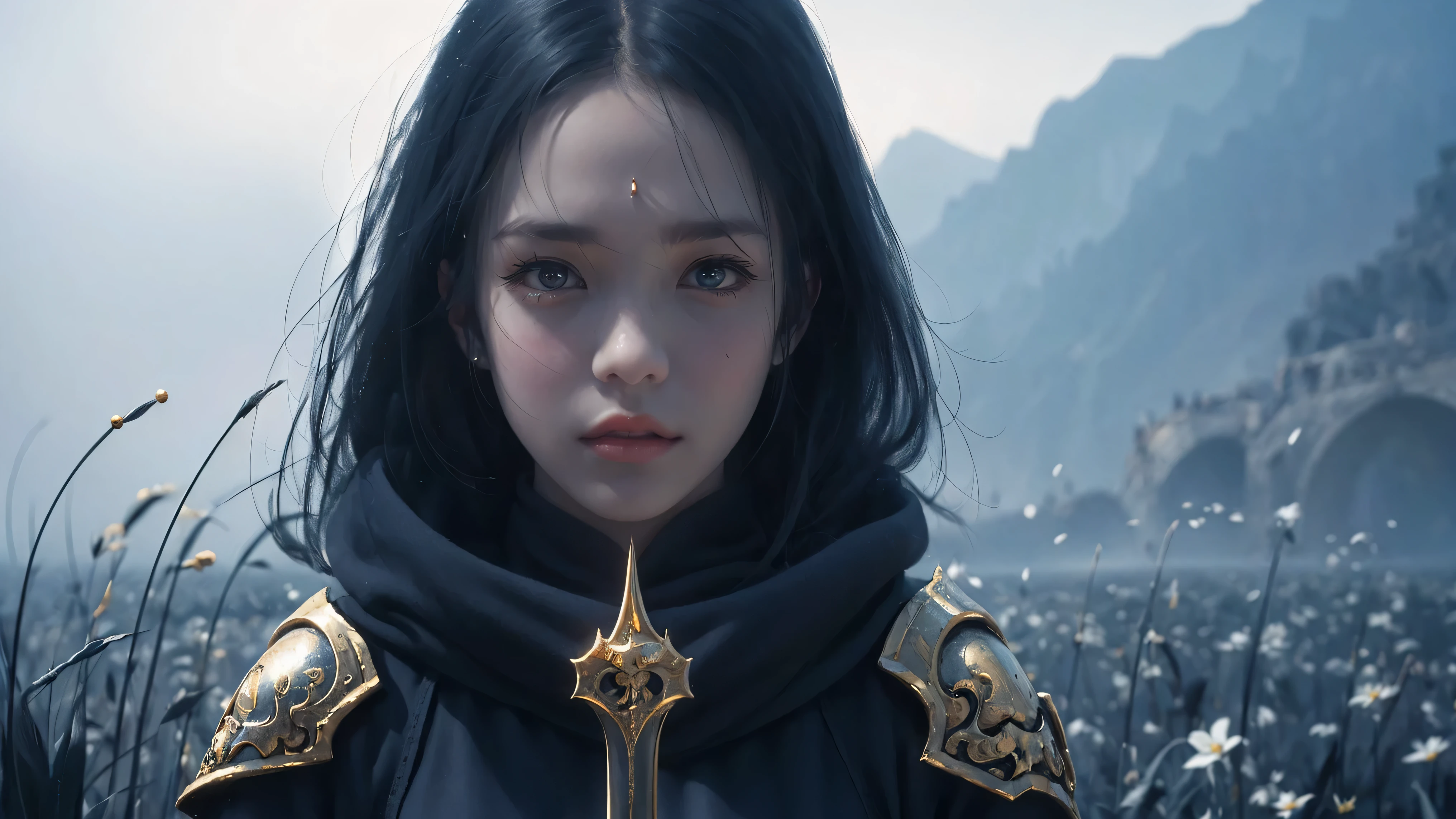 wlop, one person, a close up of a person with a sword in a field, artwork in the style of guweiz, alena aenami and artgerm, square enix cinematic art, fantasy art style, epic fantasy digital art style, epic fantasy art style hd, epic fantasy art style, unreal engine fantasy art, guweiz on artstation pixiv
