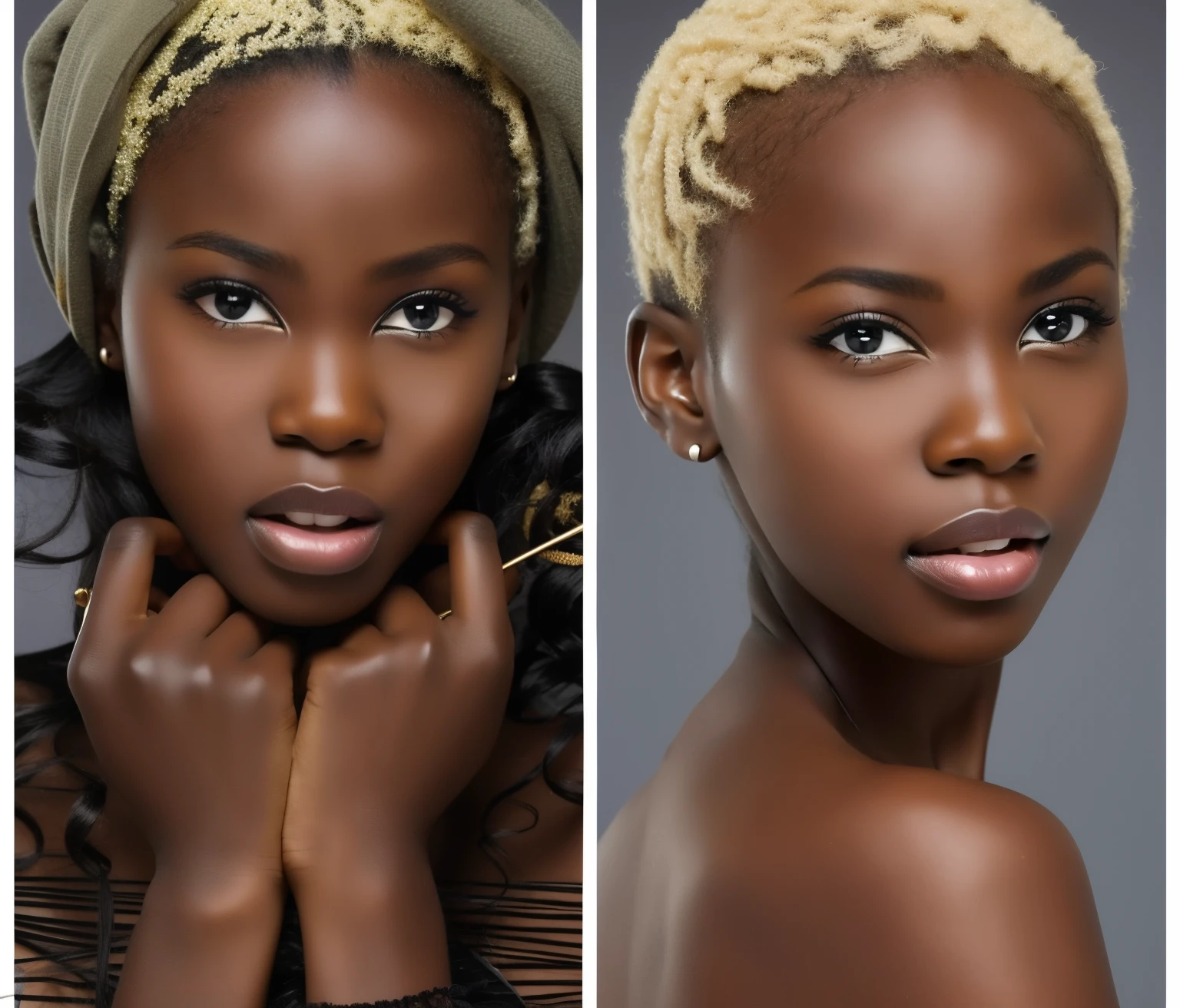 African girl teen young under 13 years, extremely very dark skin, long black hair, perfect lips perfect mouth perfect teeth, (various pose, change clothes, change pose) propose different expressive face