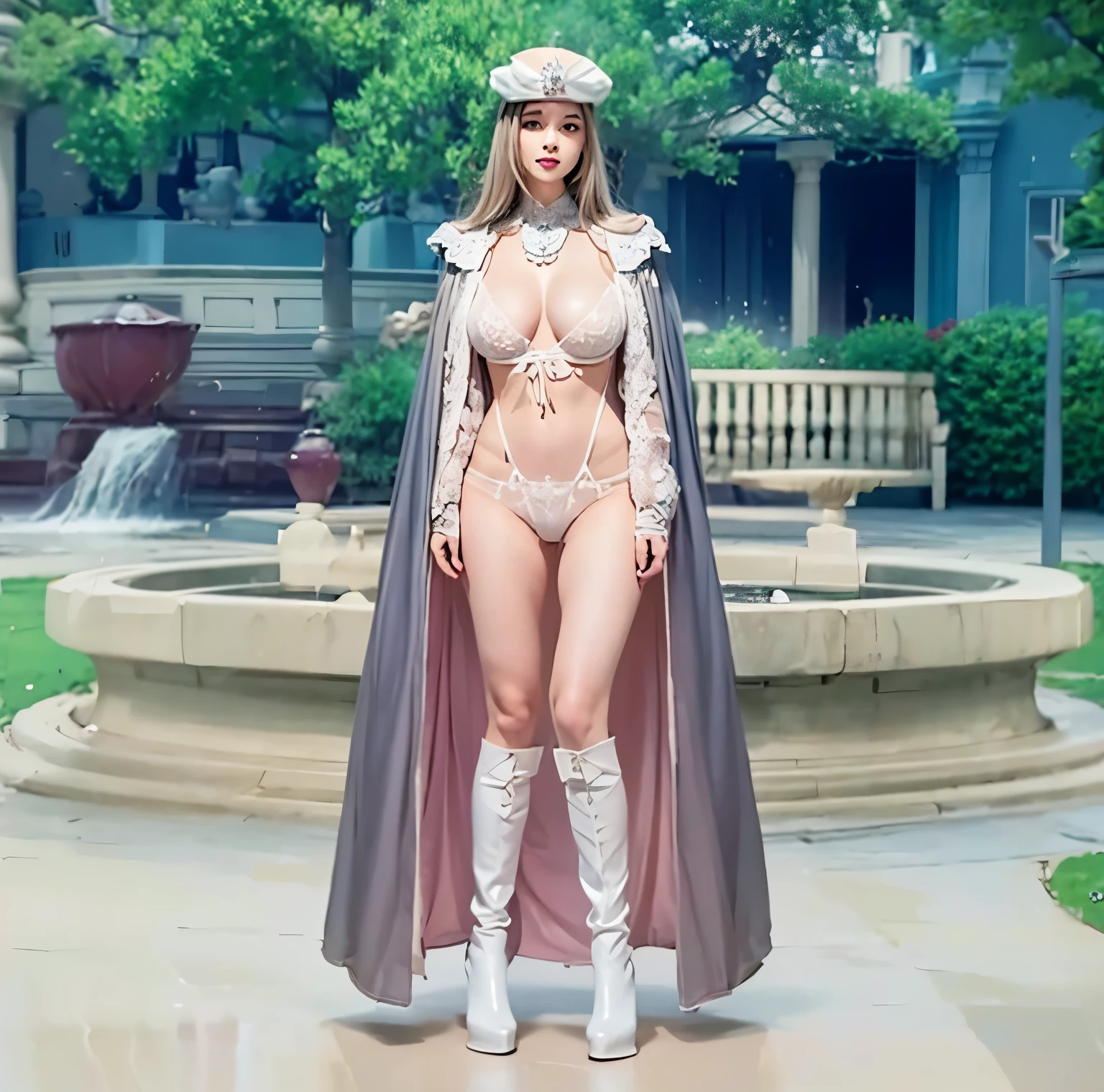 beautiful and delicate woman,The details of the eyes and face are very rich, exquisite eyes, super detailed, High resolution, The content is very detailed,best quality,EnLightenment,Unite,8k wallpaper,masterpiece,best quality,imagine,1 girl,Wear sexy powder blue lingerie,huge breasts,high cut underwear,Metal style, sky blue priest cloak,priest hat,standing posture,long legs,put on blue boots,look at the audience,Face the audience,flowing long hair,Surreal 8000g,Impeccable,masterpiece,professional artwork,famous artwork,Light,movie bloom,perfect face,pretty face,smile, fantasy,Dreamy and magical,not real,intricate details,Exquisite pattern…Korean woman’s face,full-body shot