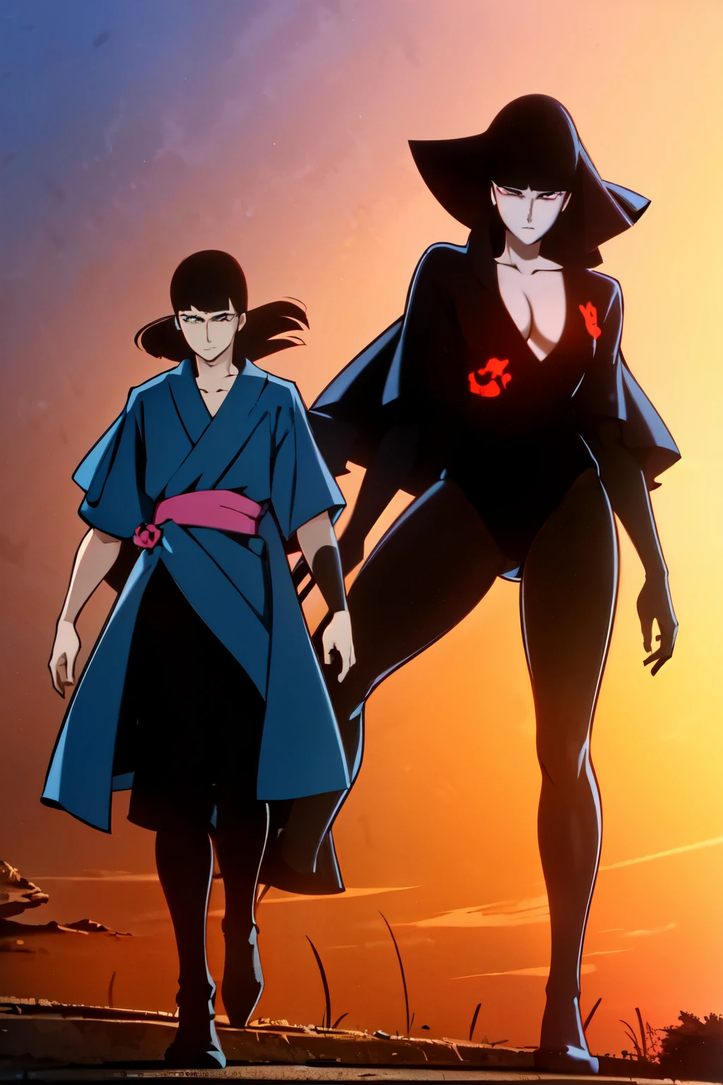 Title: "Black Manta's 1980's Anime Screenshot"
Description:
A captivating snapshot from a vintage 1980's anime adaptation of DC Comics' infamous villain, Black Manta. This intricately designed image showcases the charismatic antagonist, cloaked in darkness, with an unnerving smirk on his sleek, metallic mask. He dons an impressive, tattooed body suit, complete with a shark motif, accentuating his menacing presence. Black Manta's imposing figure holds a high-tech trident, poised to strike, radiating an aura of danger
