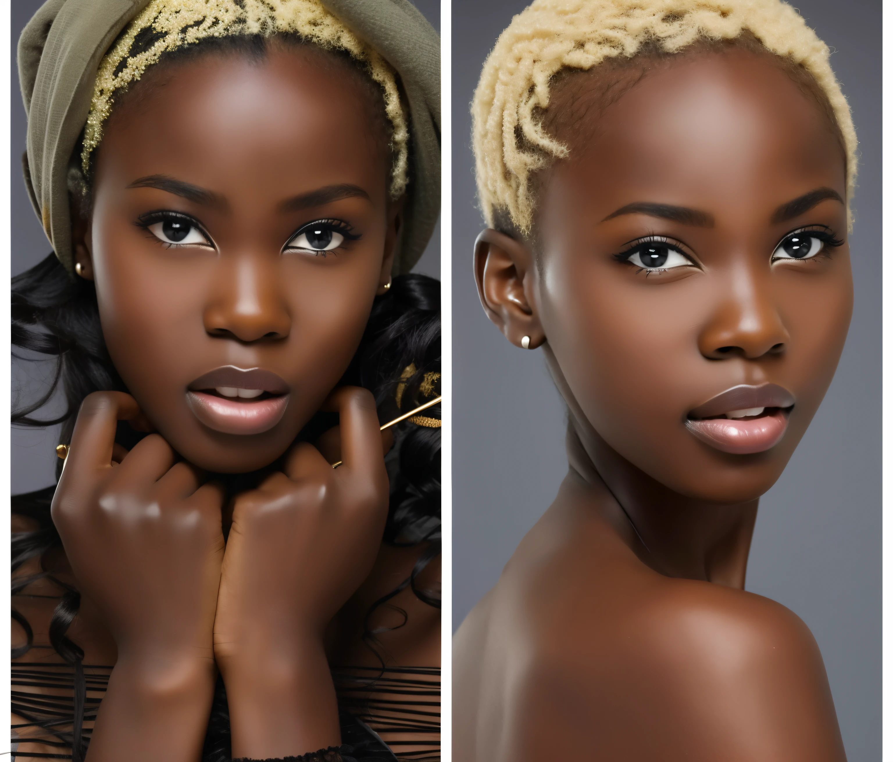 African girl teen young under 13 years, extremely very dark skin, long black hair, perfect lips perfect mouth perfect teeth, (various pose, change clothes, change pose) propose different expressive face