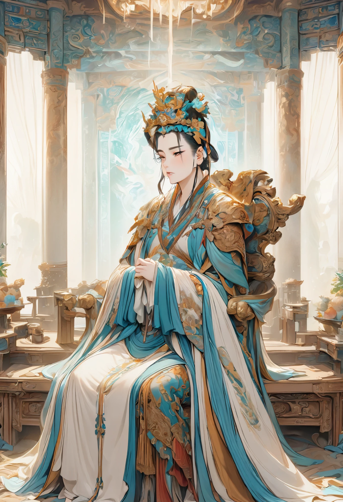 (masterpiece, best quality:1.2), yongle,1man,white background