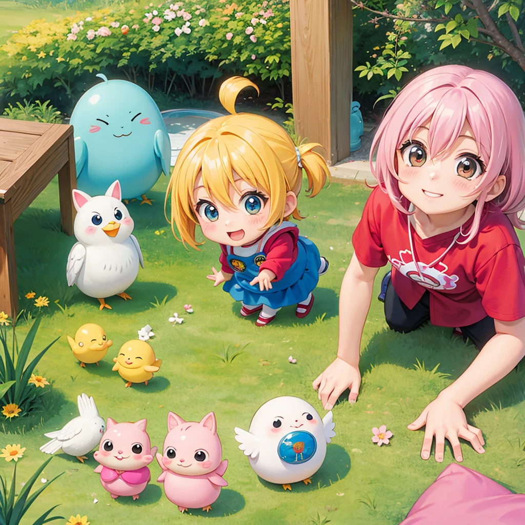 akira toriyama style, Kawaii Design, most beautiful girl ever、Chibi, beautiful spring afternoon、birdie、Cherish your time