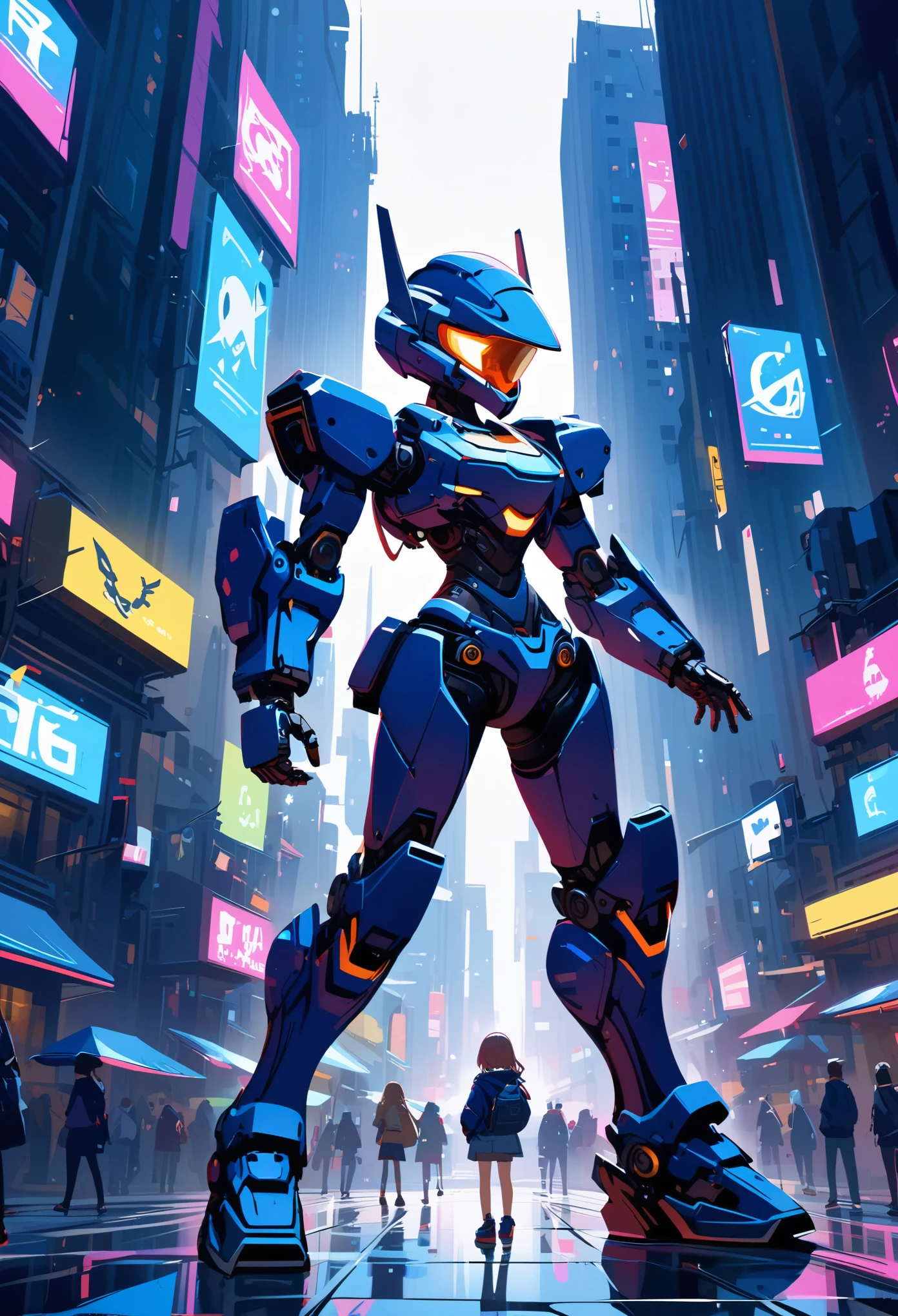 Mechanical legs,Mechanical body,,cartoon style,Q version,Robotic arm,Ray tracing,CG,neon lights