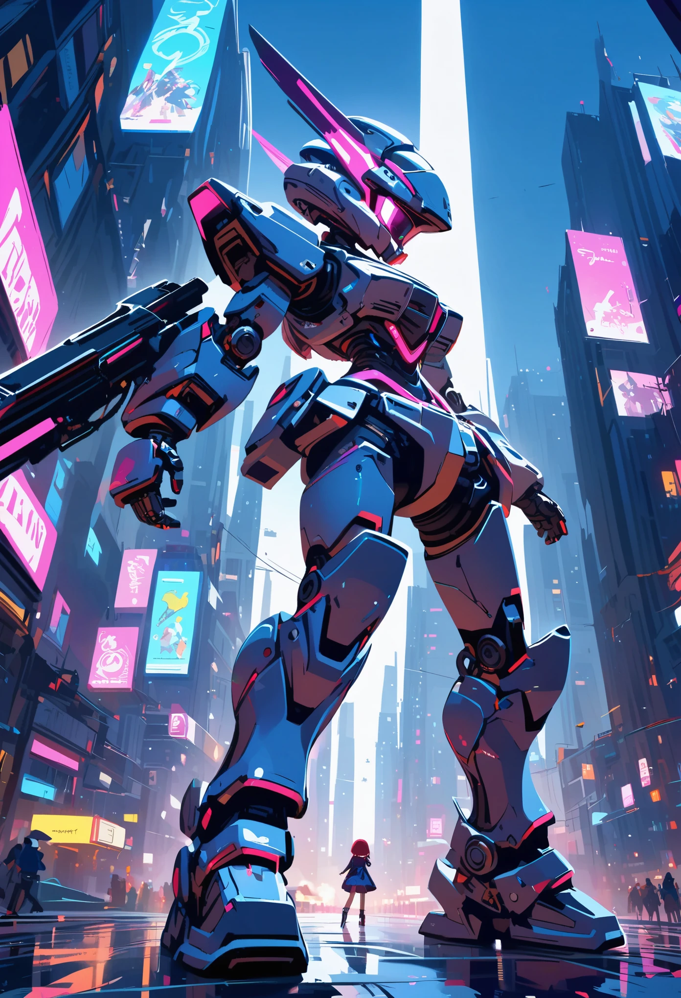 Mechanical legs,Mechanical body,little girl,cartoon style,Q version,Robotic arm,Ray tracing,CG,neon lights