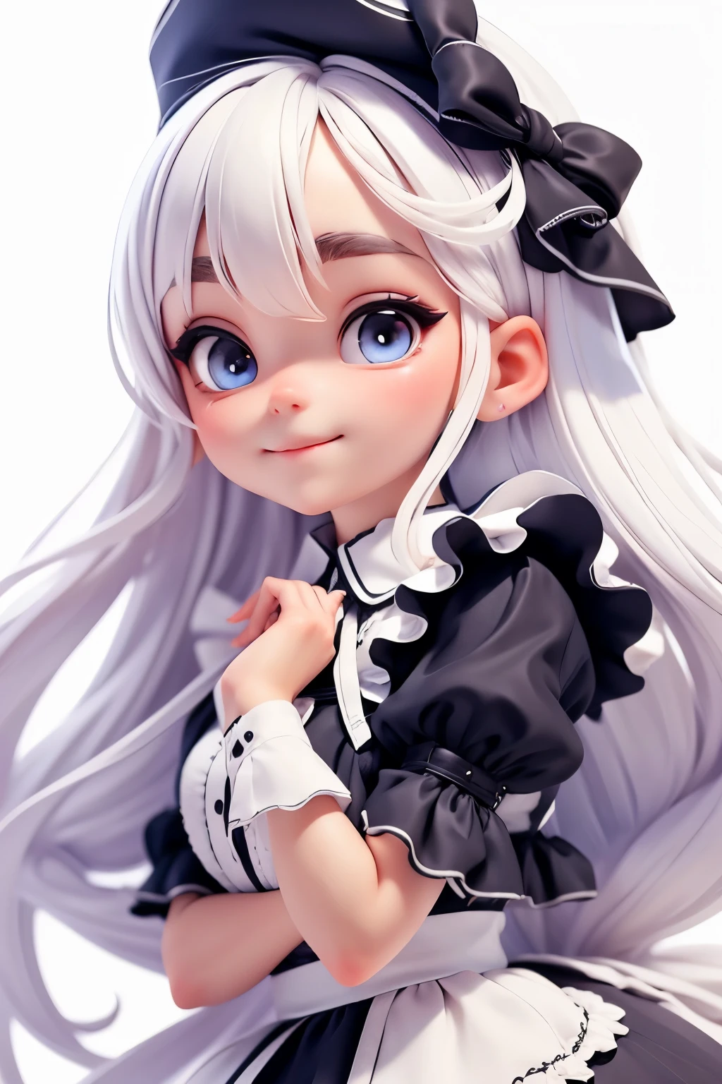 Alice in Wonderland, maid clothes black color, clothes maid black color, sweet girl, exquisite eyes, white hair, delicate smile, simple white background
