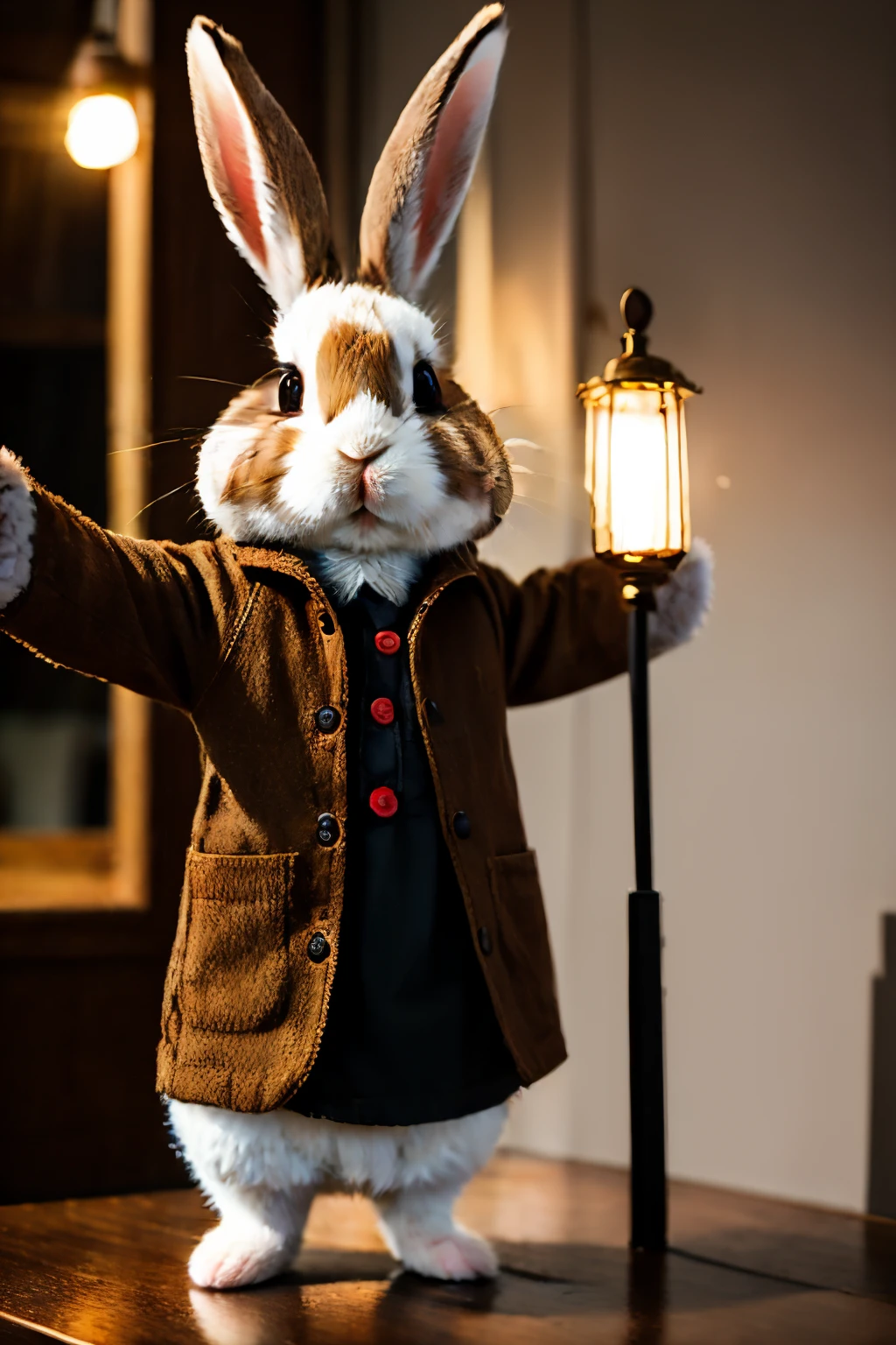 best quality, masterpiece, highres, photorealistic, dark studio, dim lighting, photograph (birght flash, high exposure), ((Cute Bunny Selfie)) ((Rabbit))