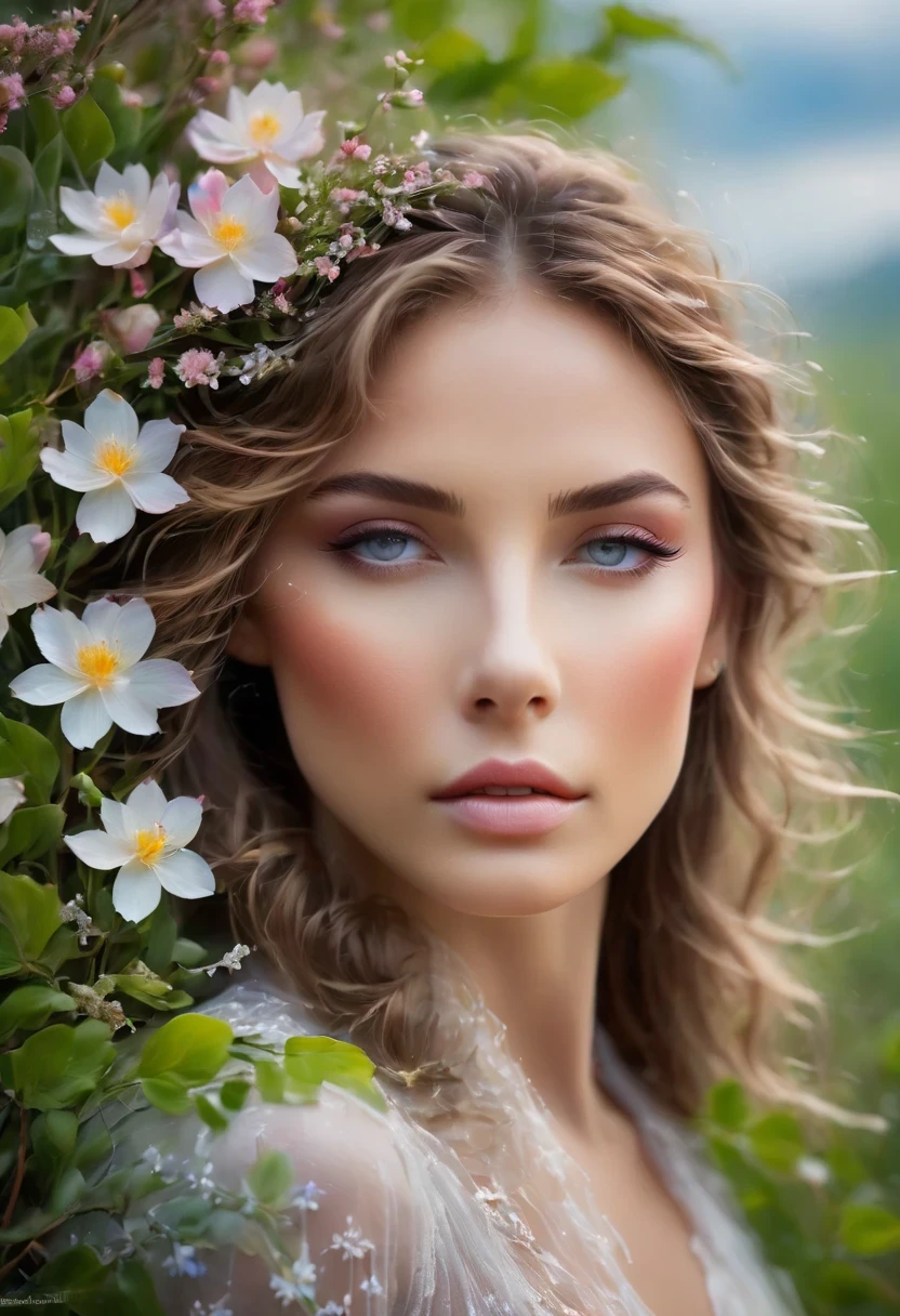 original photo, photography, lifelike, 8k vibrant photos of women in nature, Ultra-detailed, meticulous, dramatic light, meticulous beautiful eyes, Delicate skin, depth of field, gray eyes