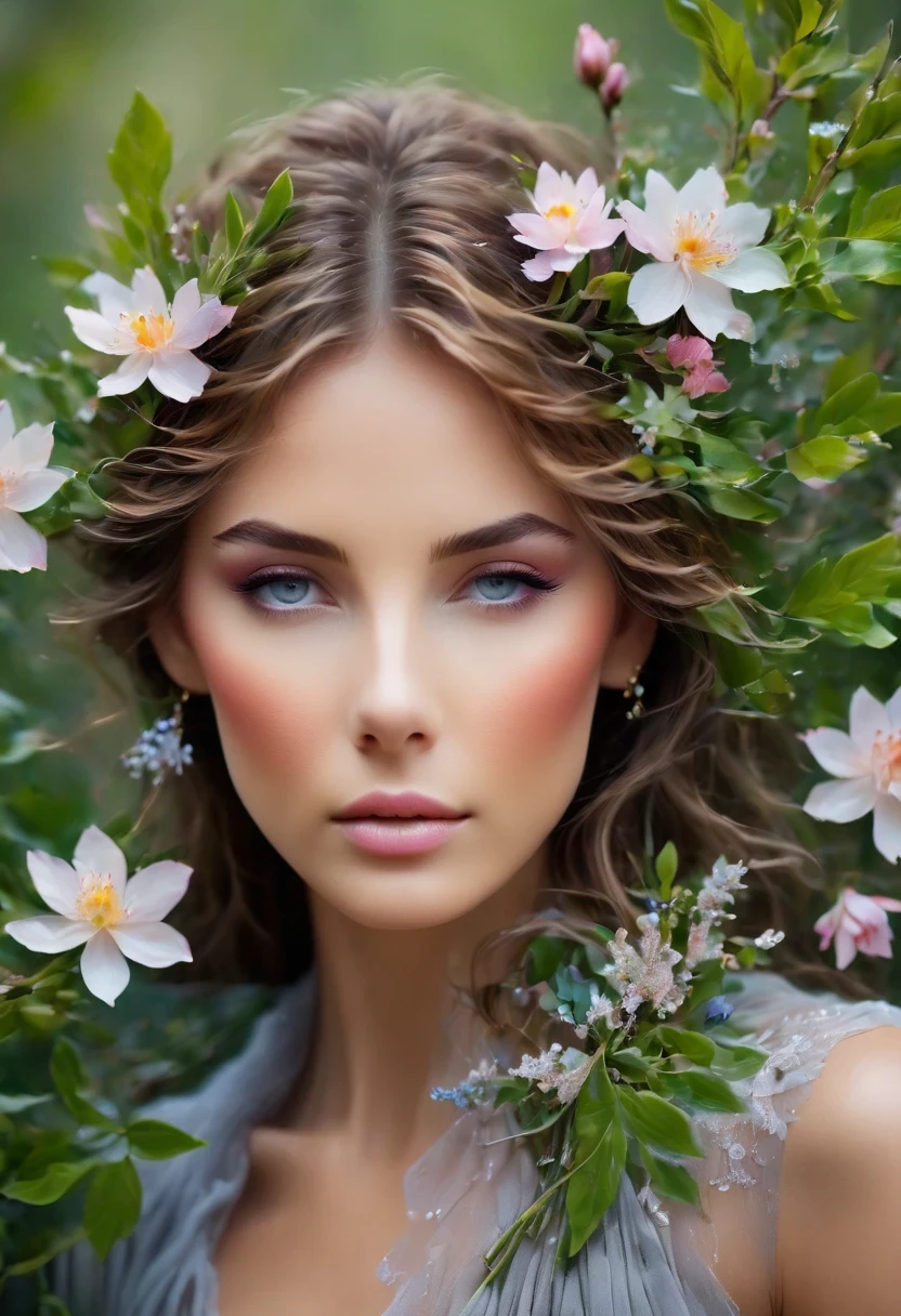 original photo, photography, lifelike, 8k vibrant photos of women in nature, Ultra-detailed, meticulous, dramatic light, meticulous beautiful eyes, Delicate skin, depth of field, gray eyes