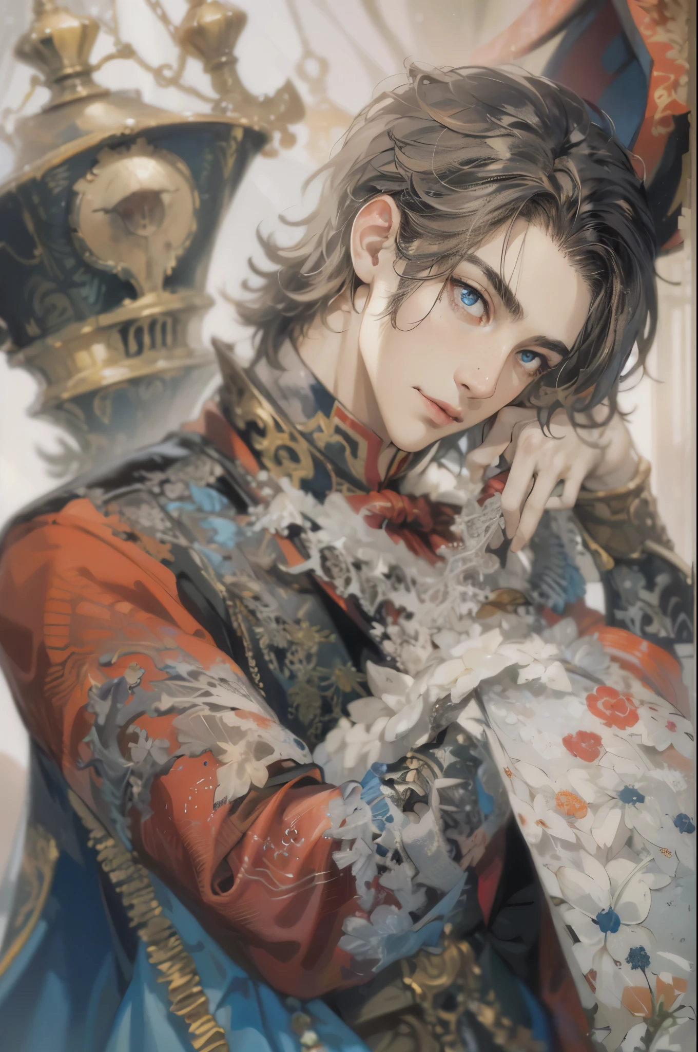 (masterpiece, top quality, best quality, official art, beautiful and aesthetic:1.2), boy, handsome, extreme detailed faces, (fractal art:1.3), colorful, highest detailed, (perfect face), shiny skin, HDR, cantarella, extremely detailed dress, detailed background