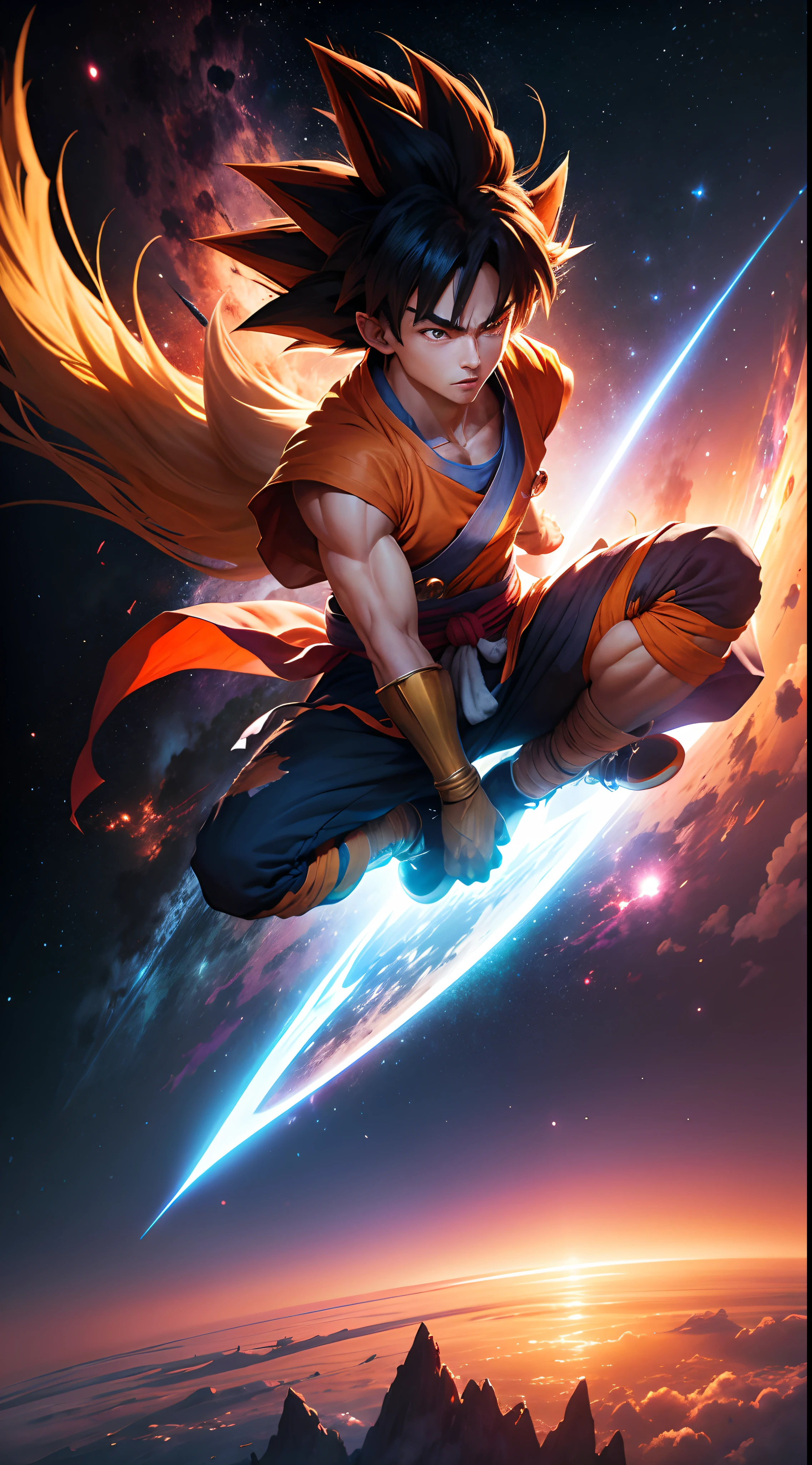 Merger between Goku and InuYasha, space background, planeta terra, ultra detalhado, 8k