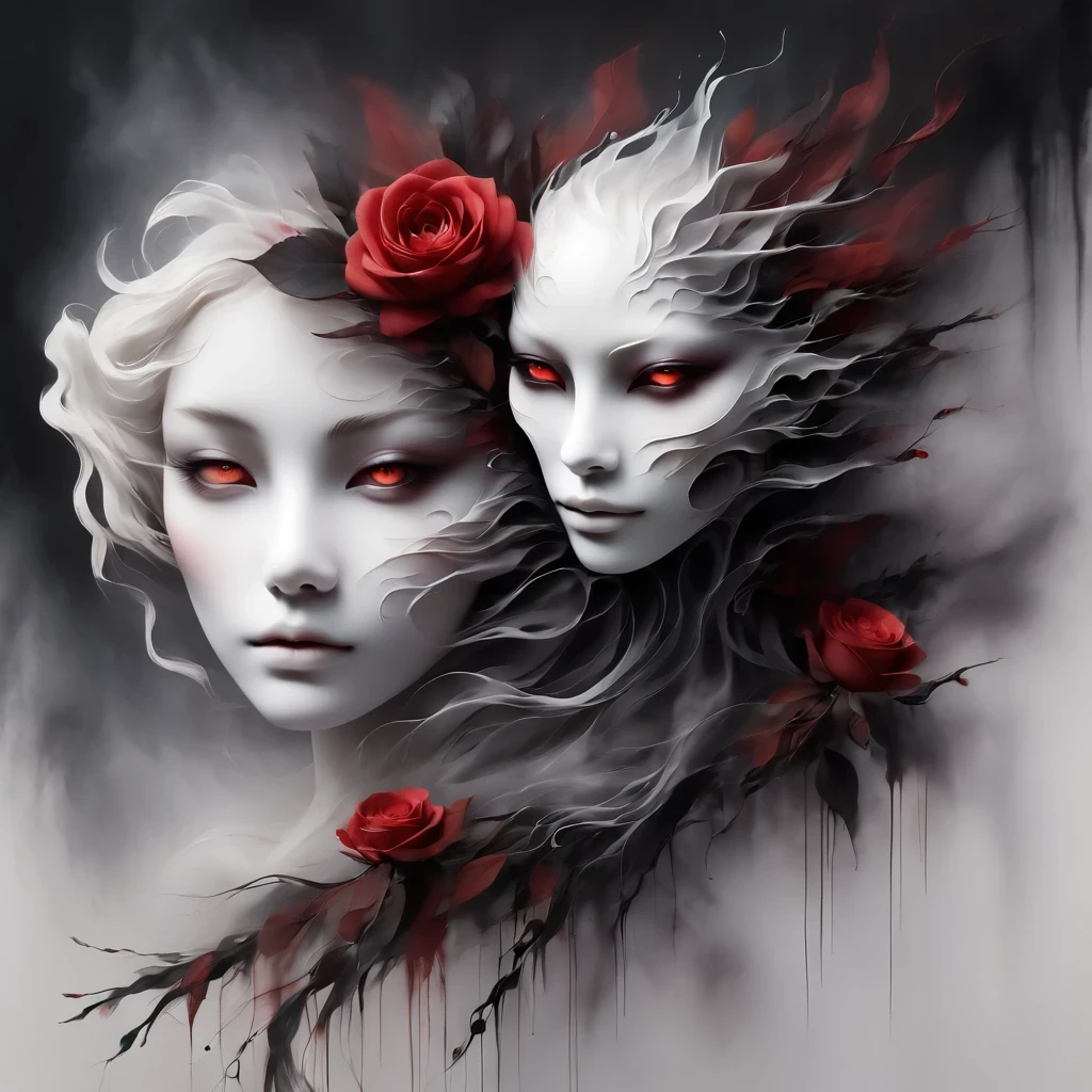 （Hand holding mask：1.5），（White-haired ghost，straight hair，Red eyes），（gothic art），（Fear：1.5），（correct human anatomy：1.37）