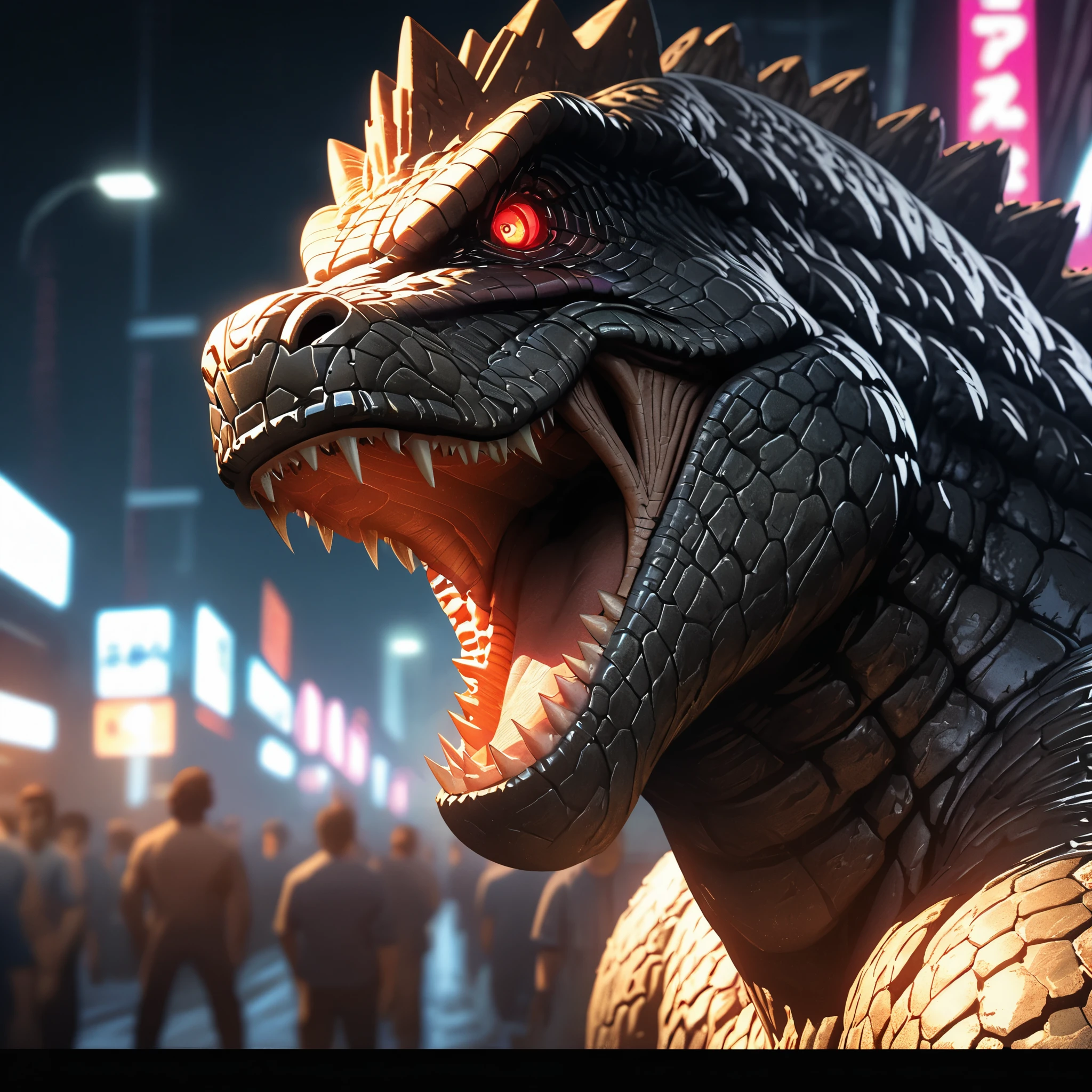 Comic city hunter style，godzilla，portrait，close up，rich and colorful，Japanese manga artist Tsukasa Hojo&#39;style，depth of field，Overclocked renderer，movie lighting，Ultra-fine，super detailed，complicated，cinematic perspective，CG art，