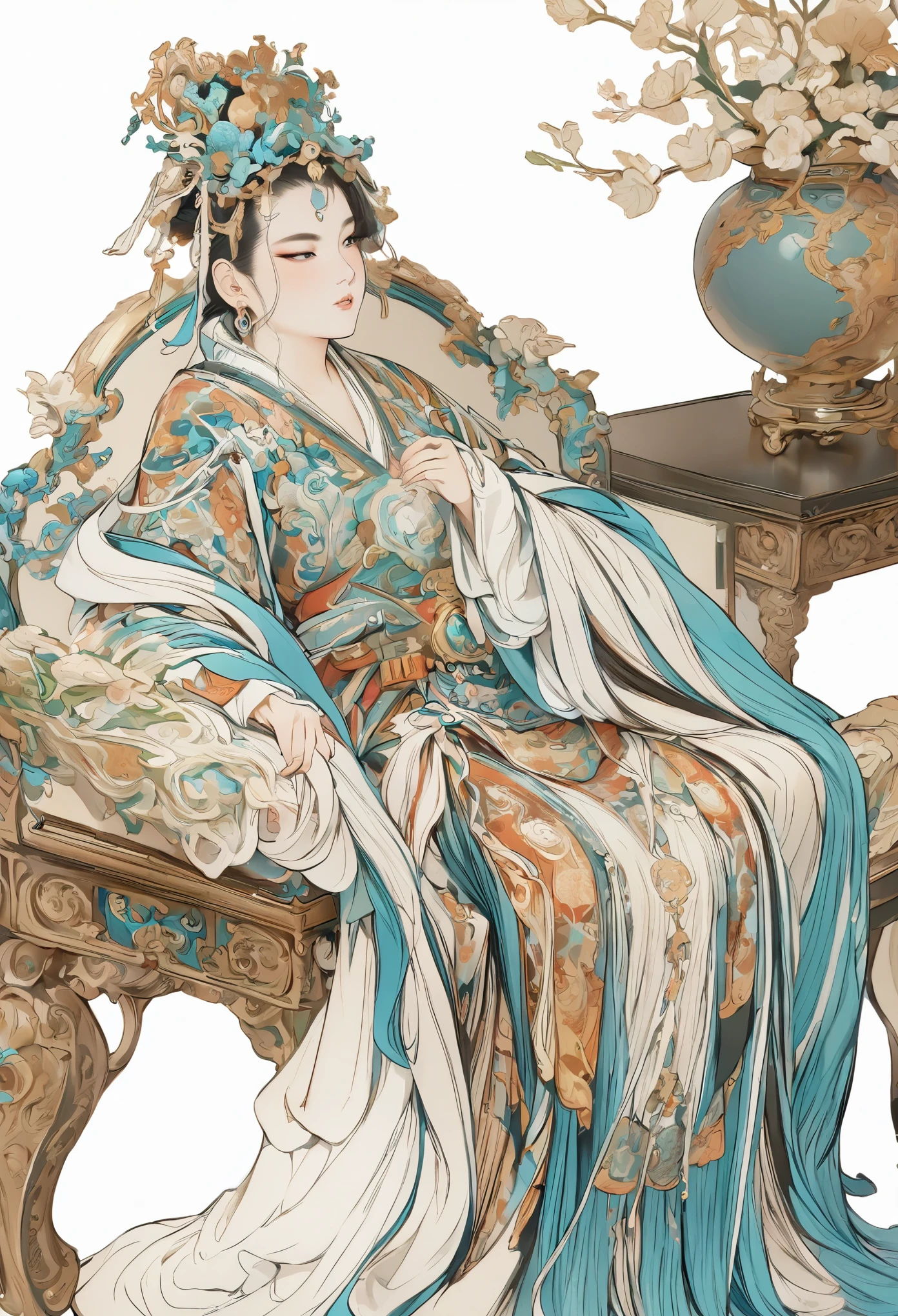 (masterpiece, best quality:1.2), yongle_style,1man,white background